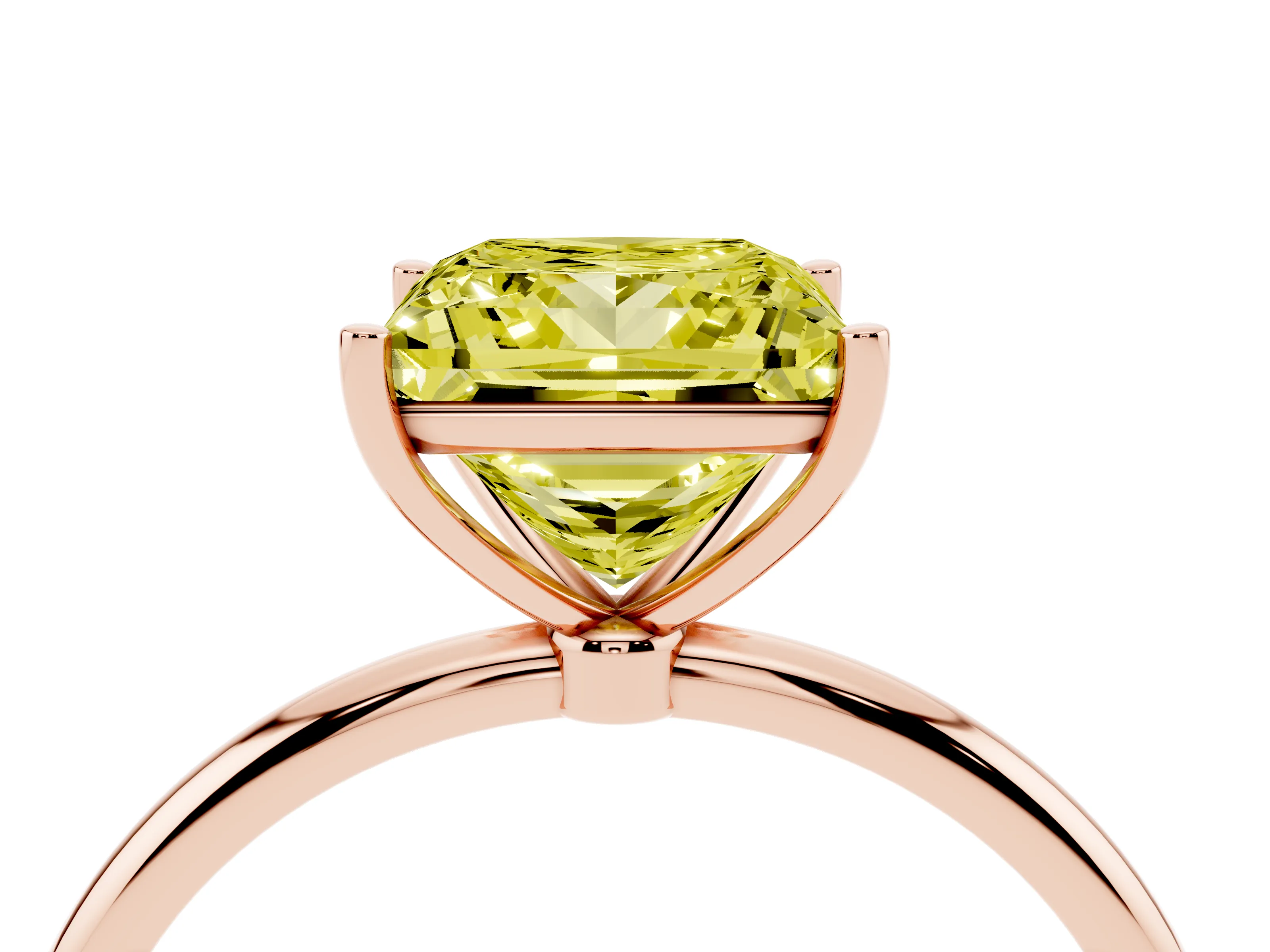 Fancy Yellow Princess Cut Diamond Solitaire Engagement Ring Set in Rose gold with Thin Band and Prong Setting
