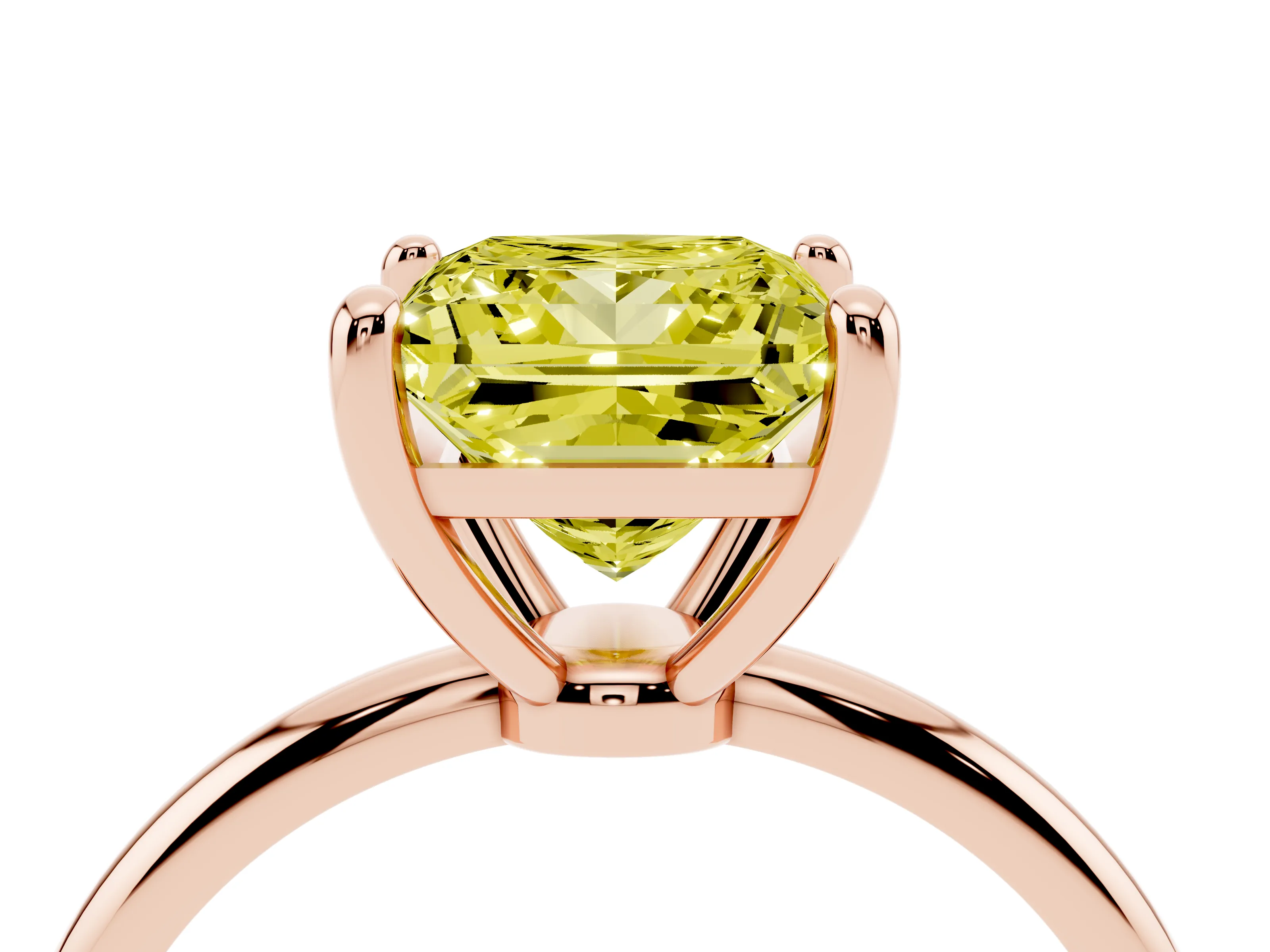 Fancy Yellow Princess Cut Diamond Solitaire Ring Set in Rose gold with Secure Prong Setting on a Classic Band