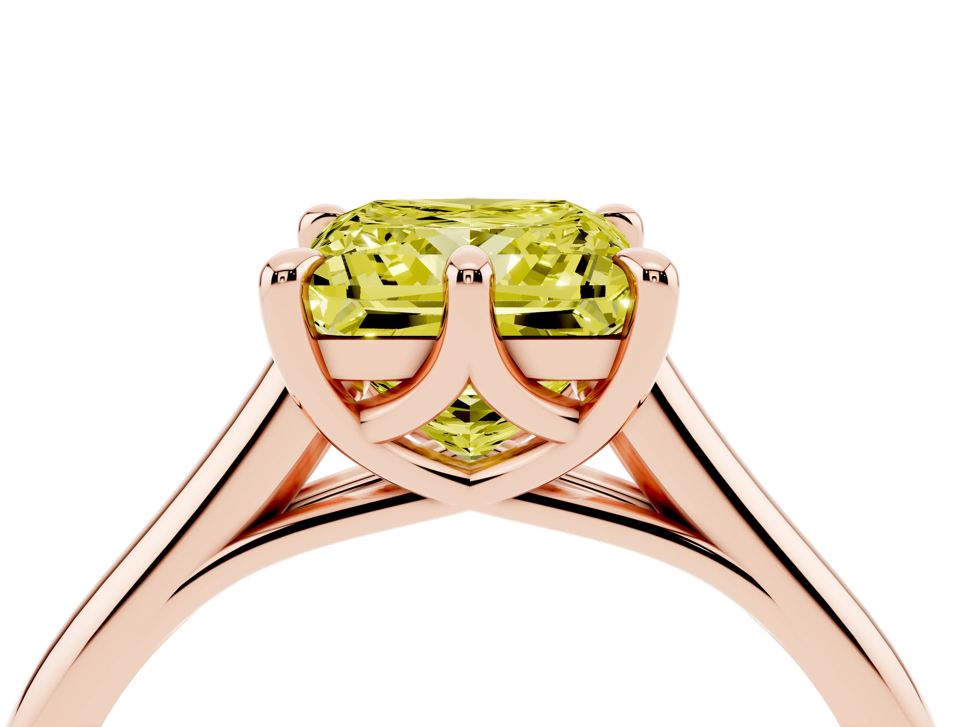 Fancy Yellow Princess Cut Diamond Solitaire Engagement Ring Set in Rose gold with Prong Setting and Plain Classic Band