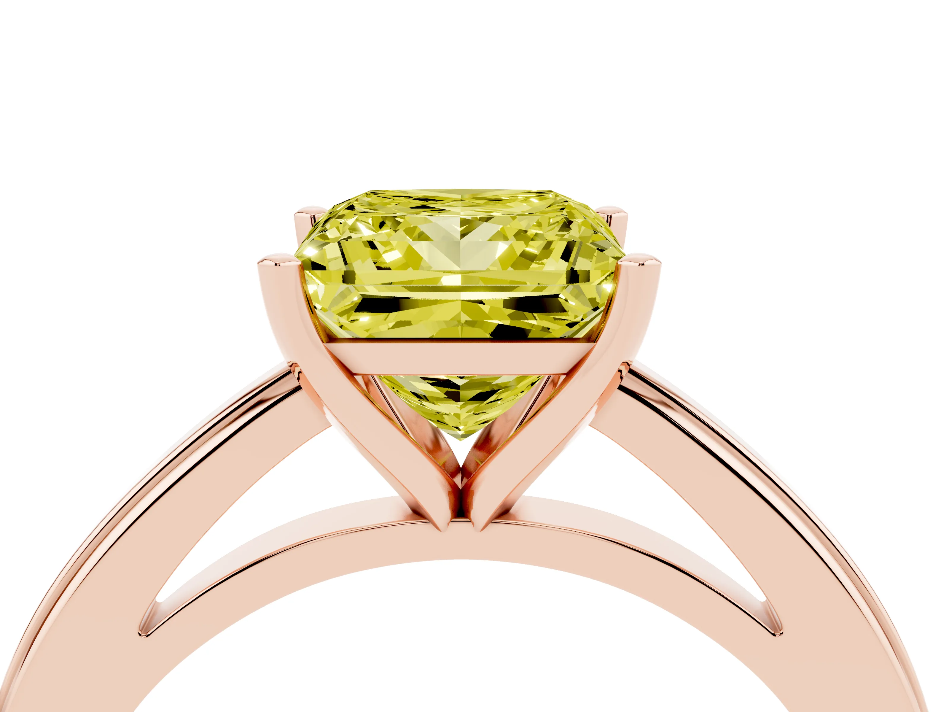 Fancy Yellow Princess Cut Diamond Solitaire Ring Set in Rose gold with Prong Setting and Classic Band