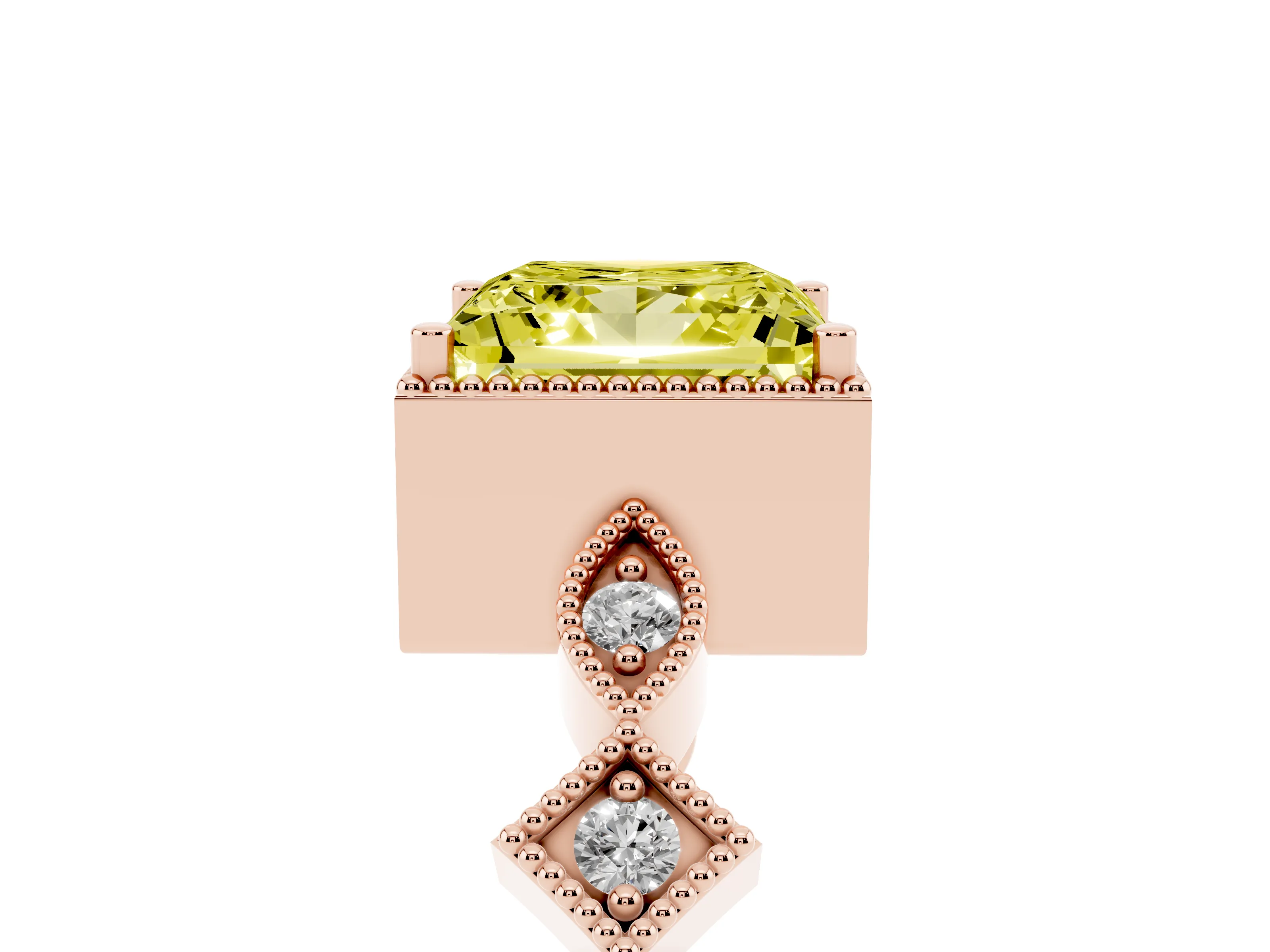 Fancy Yellow Princess Cut Diamond Milgrain Marquise Twist Band Ring Set in Rose gold with Prong Setting