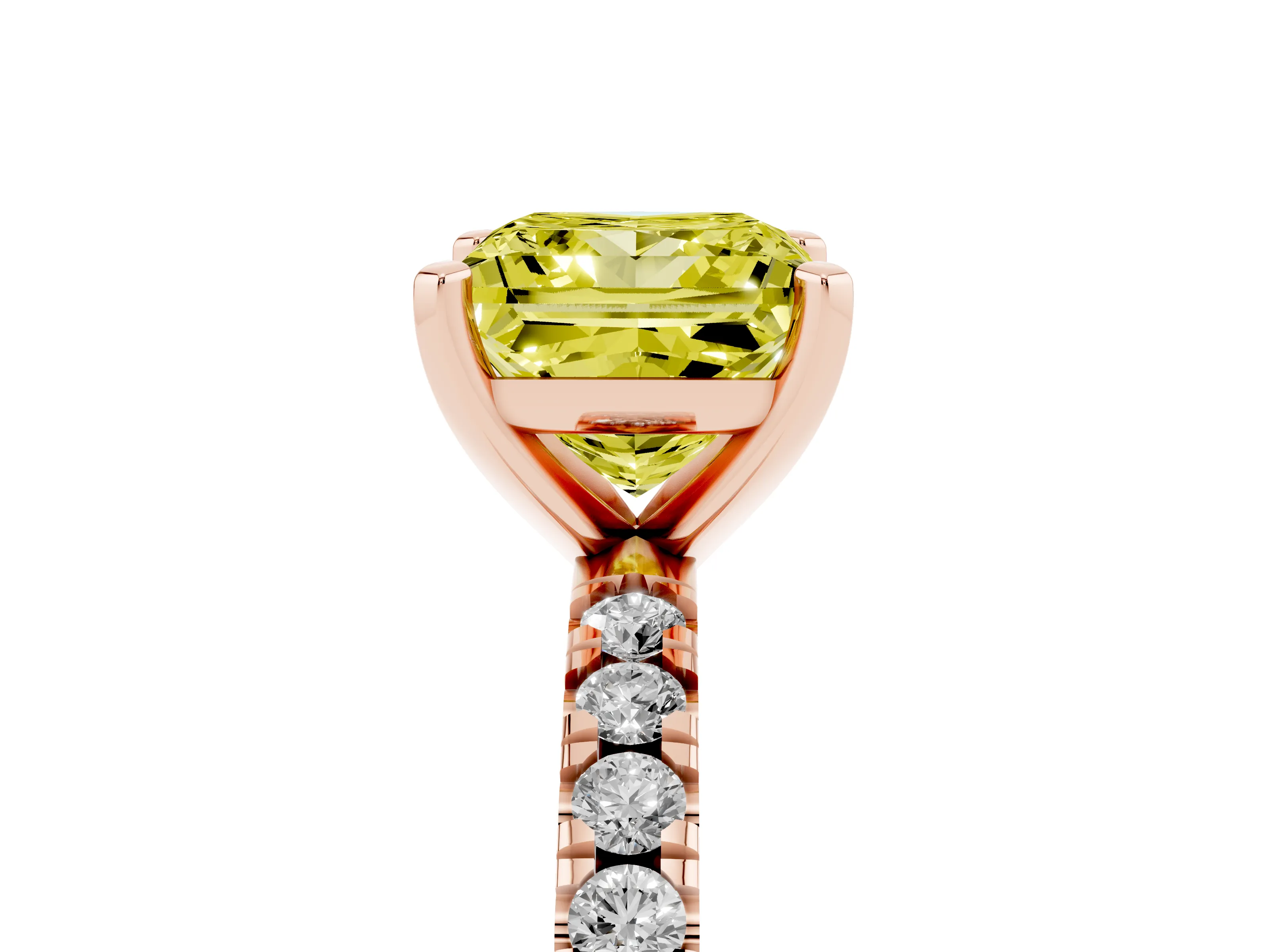 Fancy Yellow Princess Cut Diamond Pavé Band Solitaire Set in Rose gold with Prong Setting