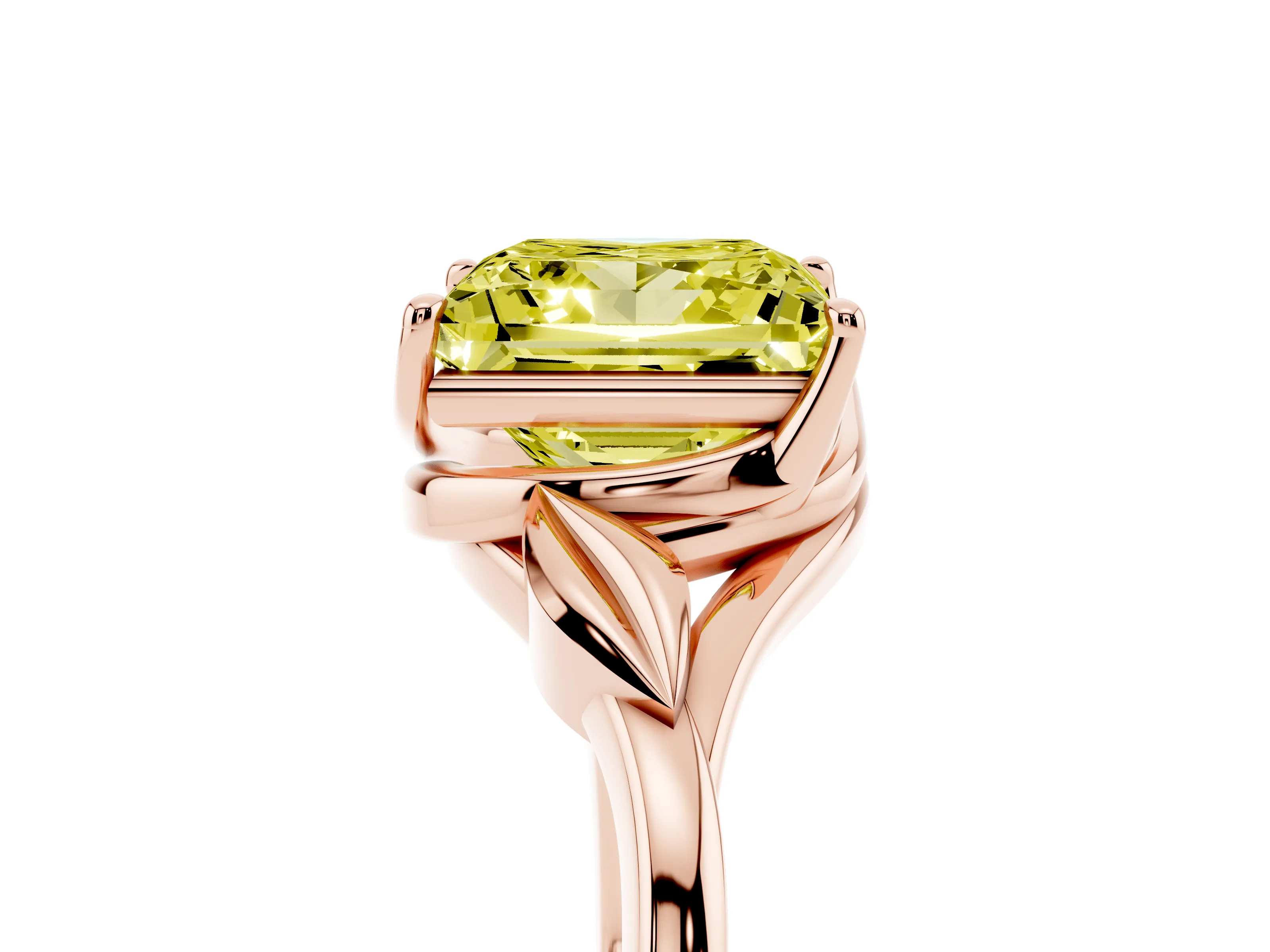 Fancy Yellow Princess Cut Diamond Solitaire Ring Set in Rose gold with Polished Twist Band