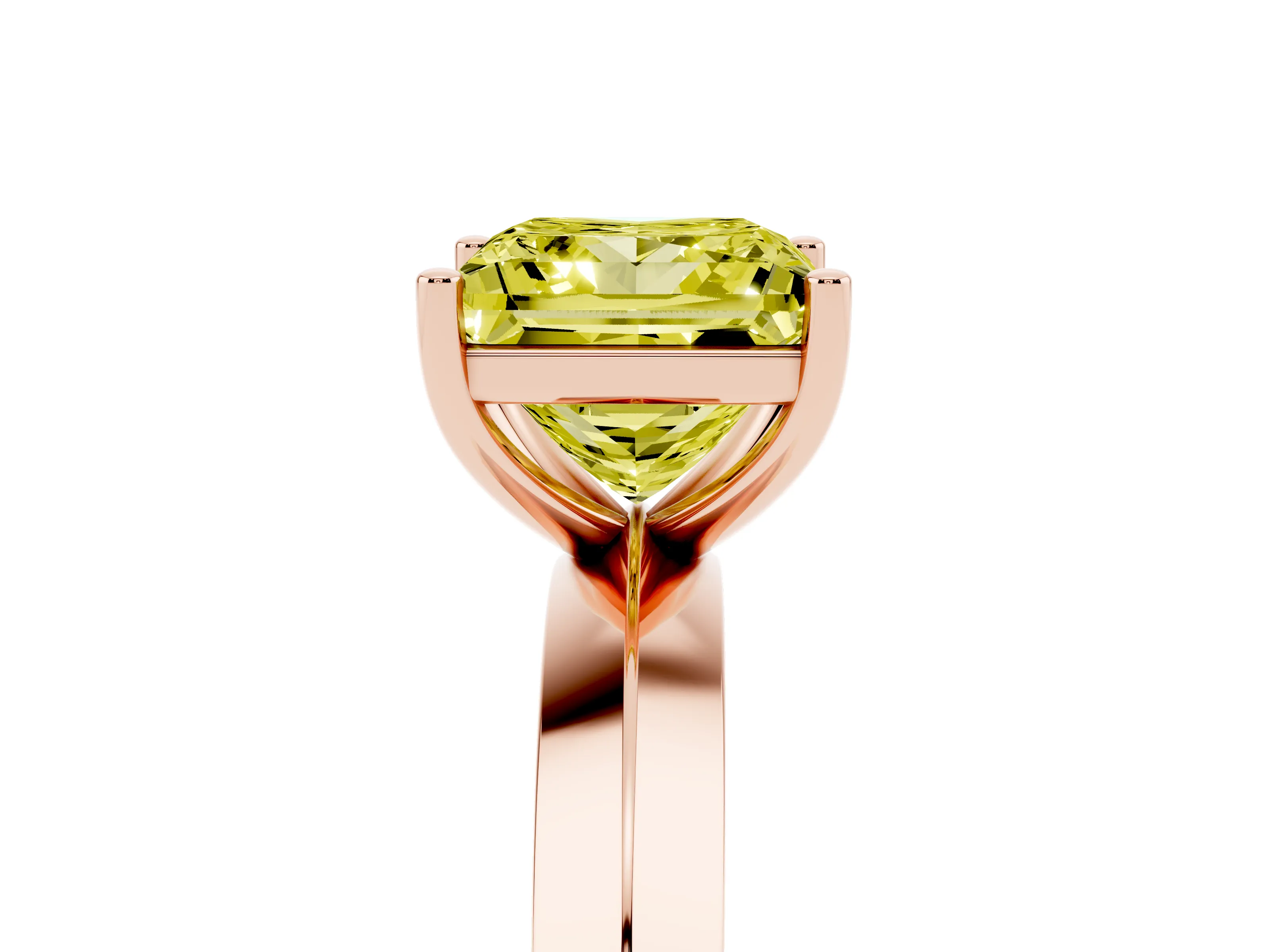 Fancy Yellow Princess Cut Diamond Solitaire Engagement Ring Set in Rose gold with Flat Band and Prong Setting