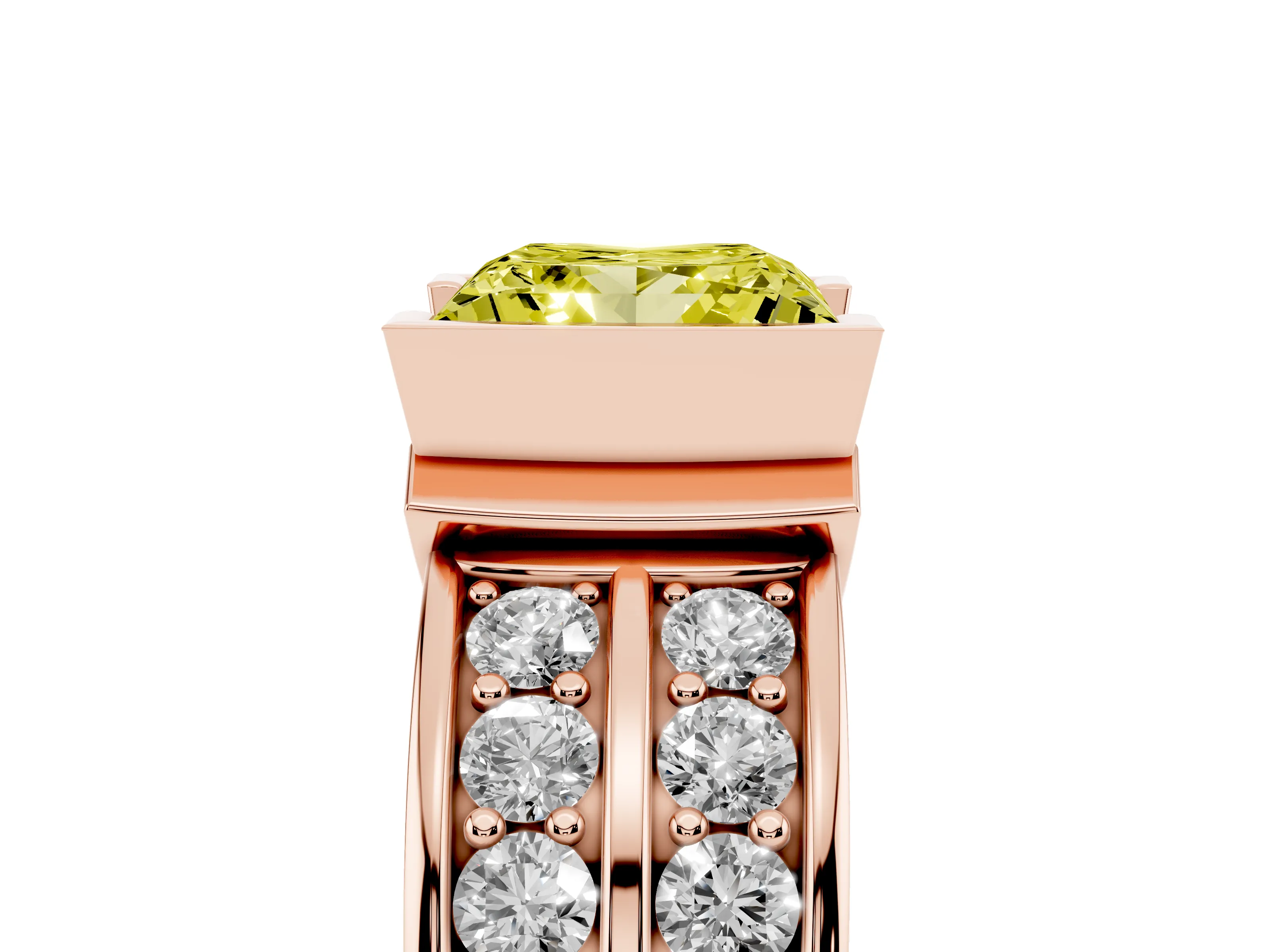 Fancy Yellow Princess Cut Diamond Wide Channel Set Band Ring Set in Rose gold with Bezel Setting