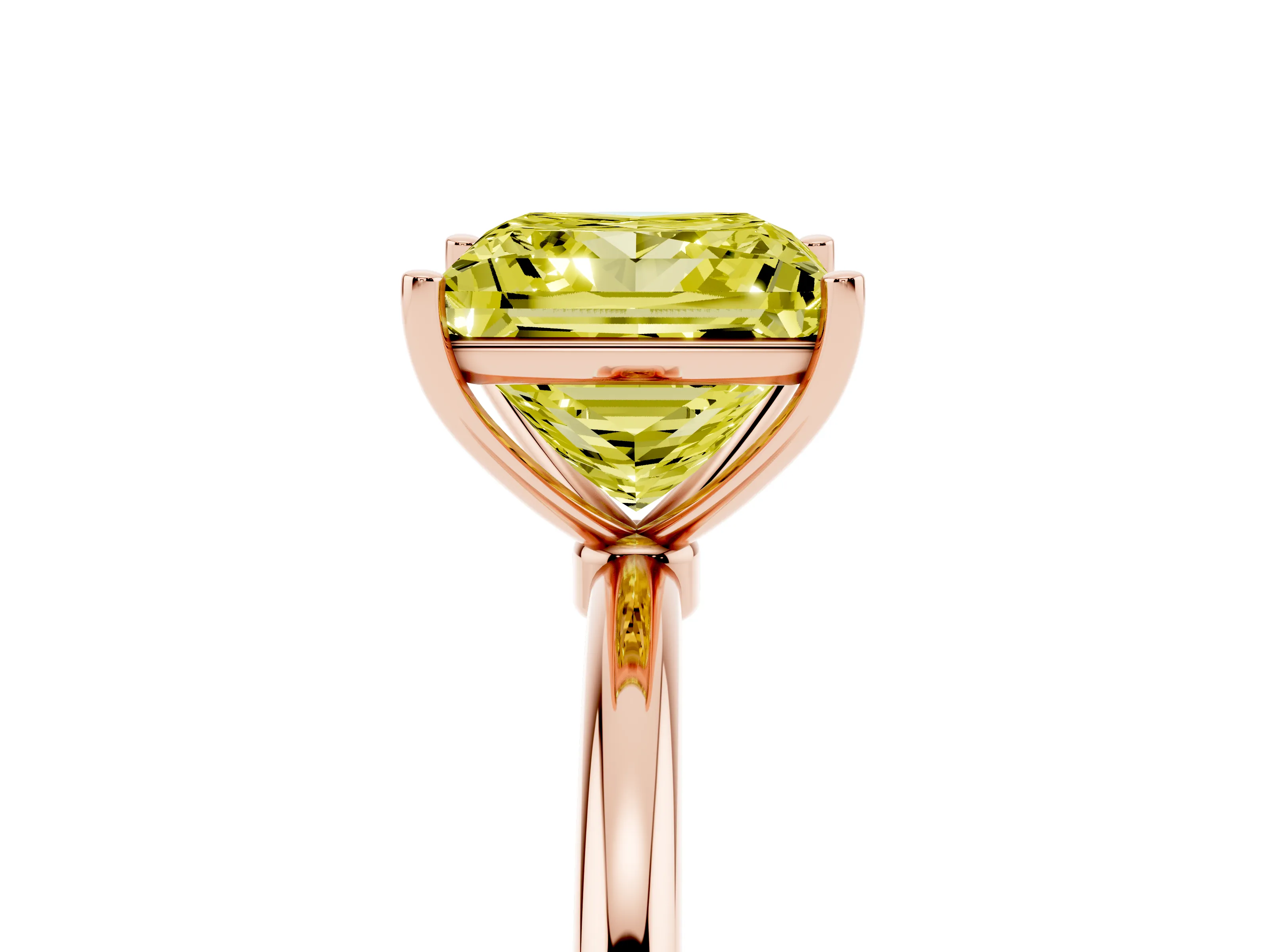 Fancy Yellow Princess Cut Diamond Solitaire Engagement Ring Set in Rose gold with Thin Band and Prong Setting