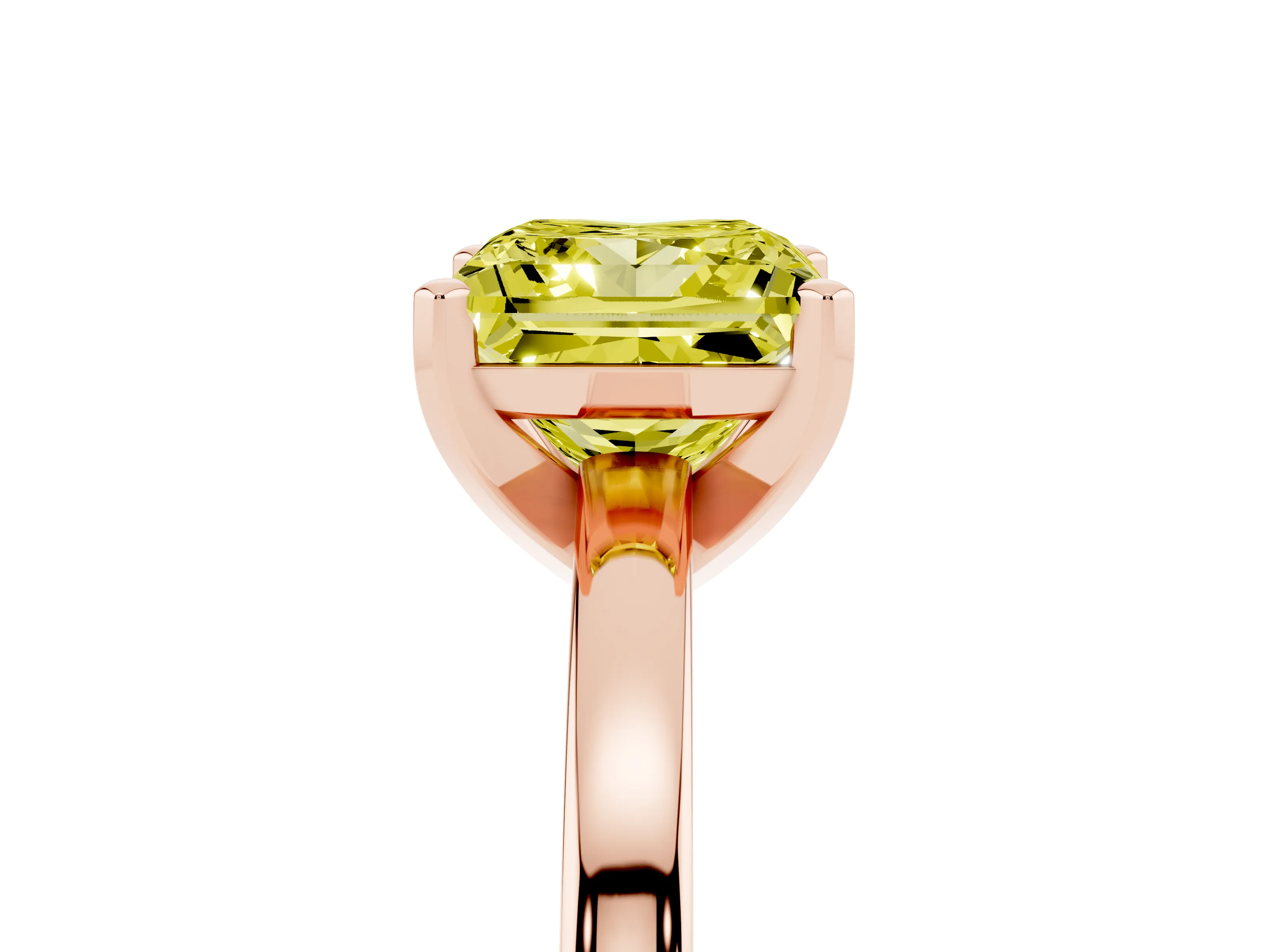 Fancy Yellow Princess Cut Diamond Solitaire Engagement Ring Set in Rose gold with Prong Setting on a Classic Band