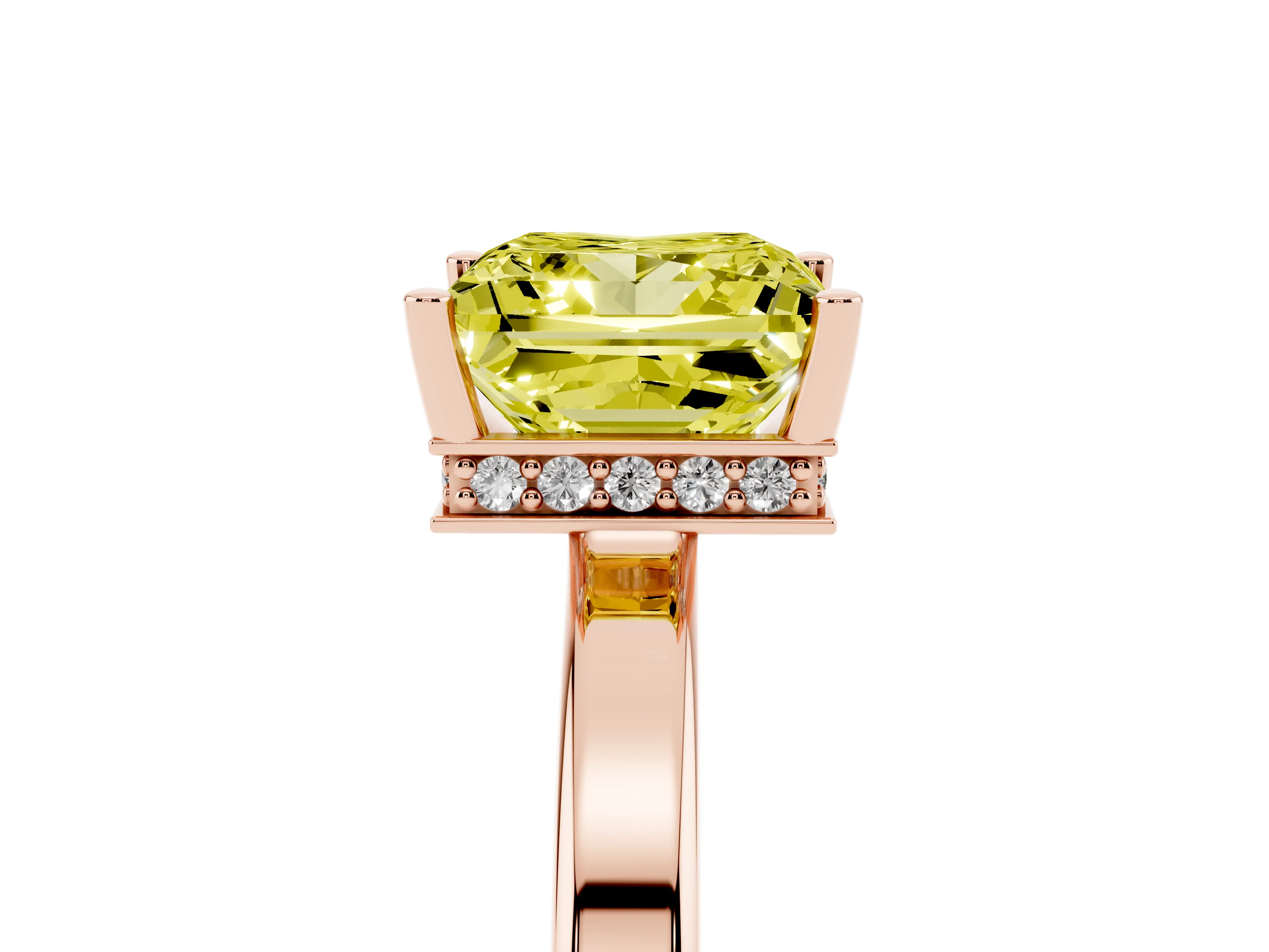 Fancy Yellow Princess Cut Diamond Solitaire Engagement Ring Set in Rose gold with Prong Setting on a Plain Band