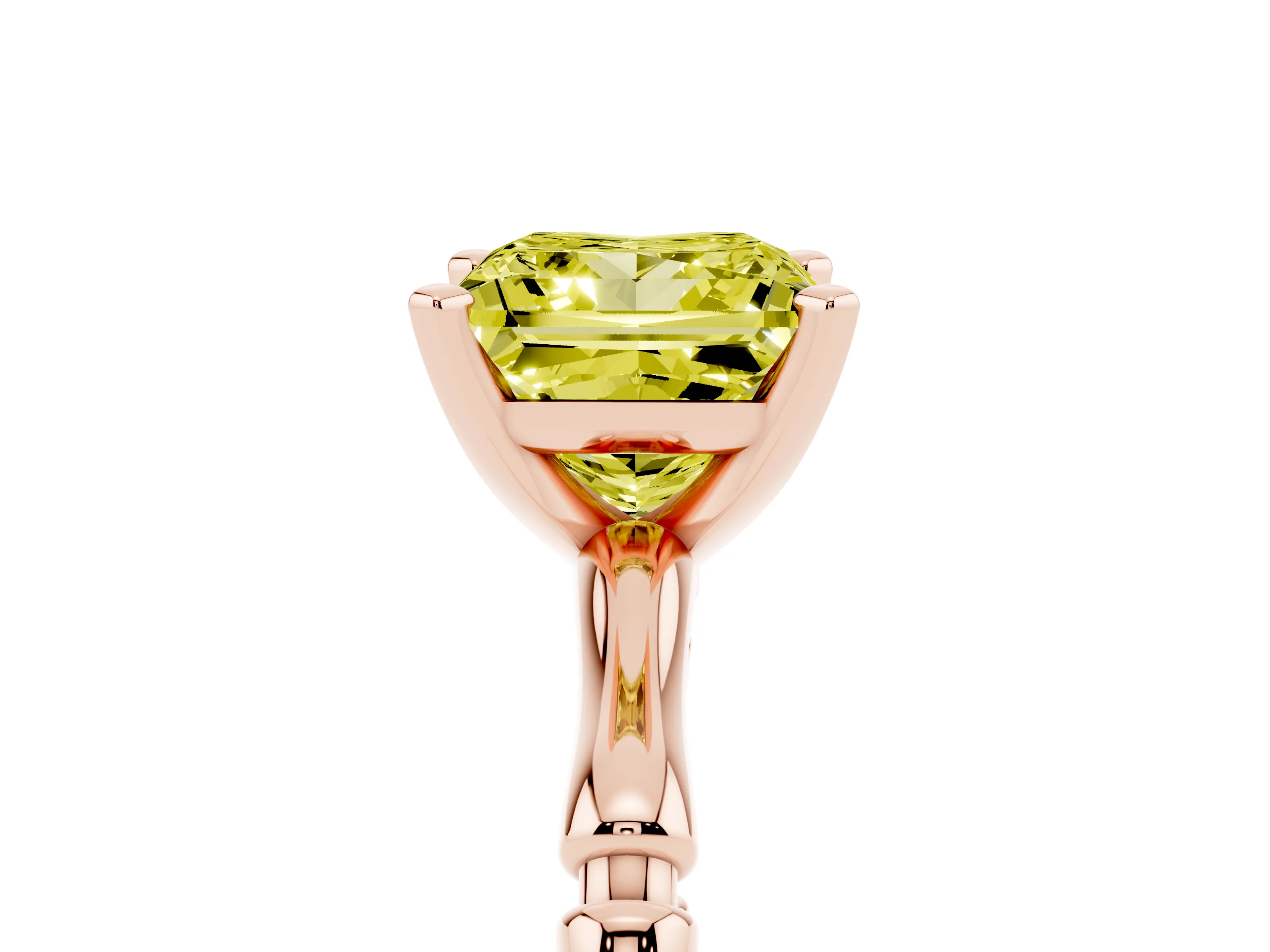Fancy Yellow Princess Cut Diamond Solitaire Ring Set in Rose gold with Bamboo Band and Prong Setting