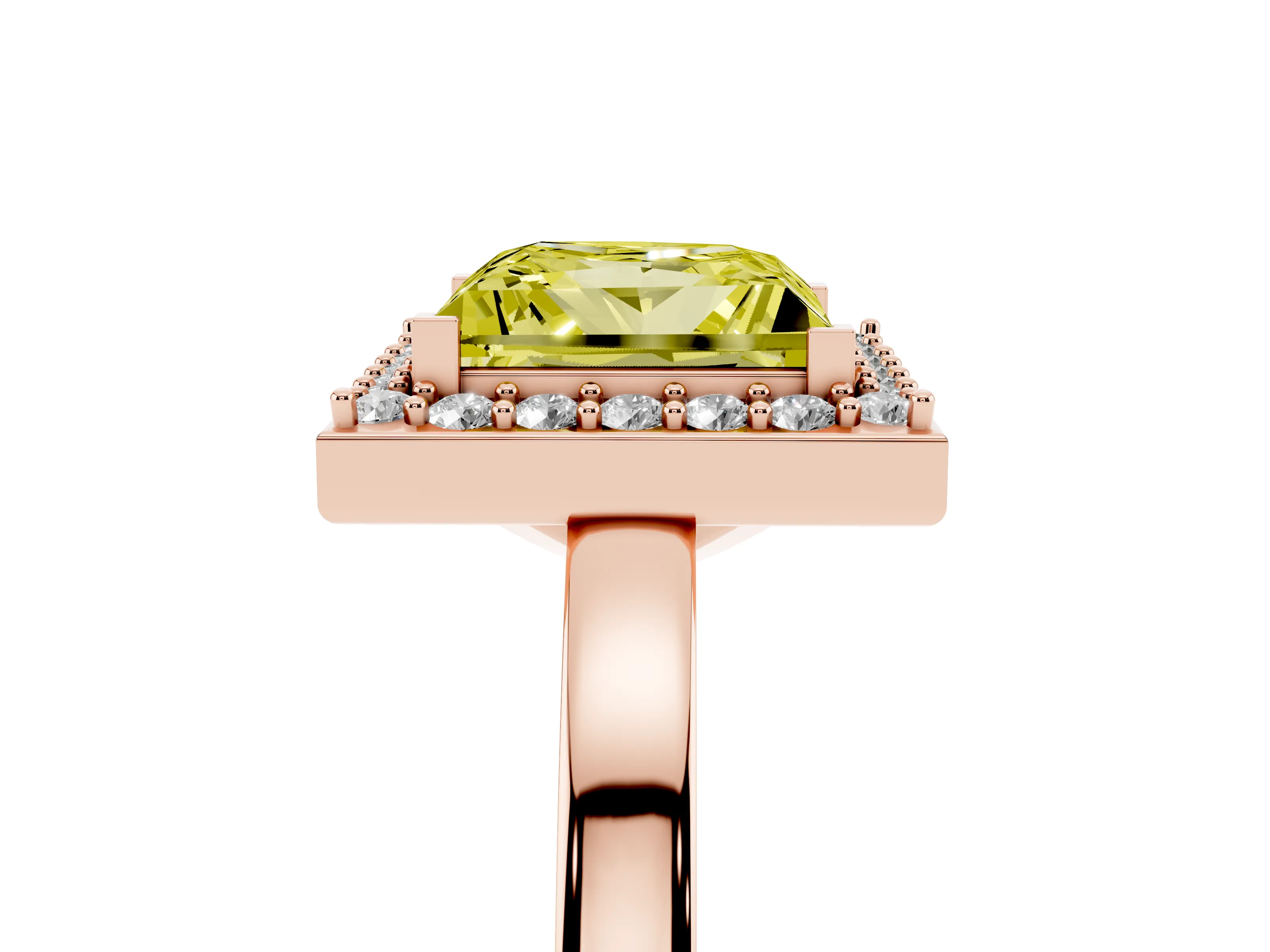 Fancy Yellow Princess Cut Diamond Halo Ring Set in Rose gold with Solitaire Band and Prong Setting