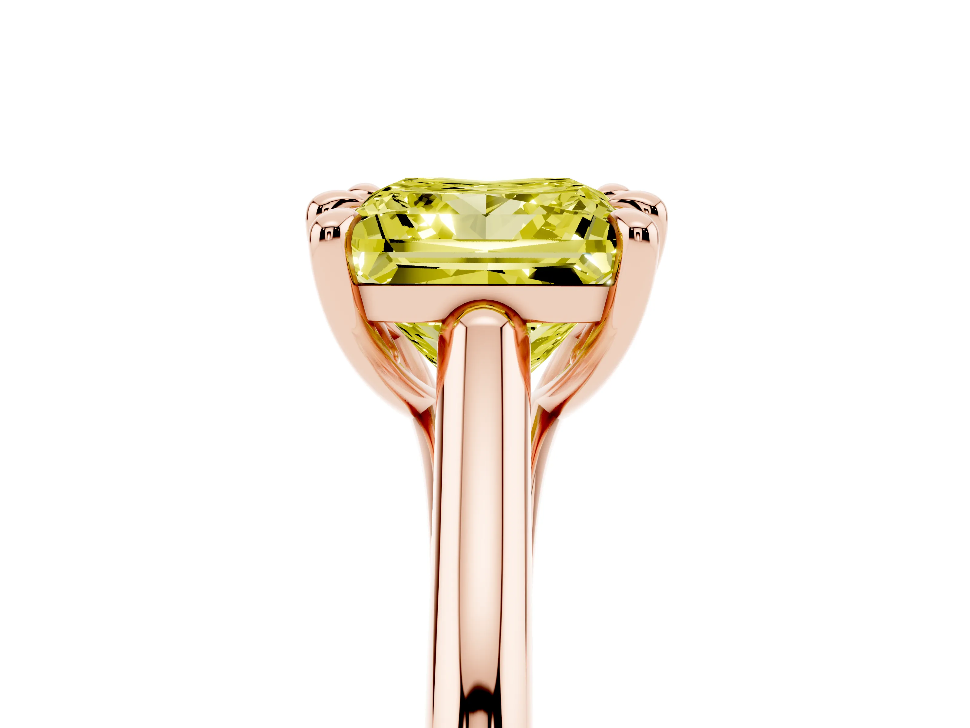 Fancy Yellow Princess Cut Diamond Solitaire Engagement Ring Set in Rose gold with Prong Setting and Plain Classic Band