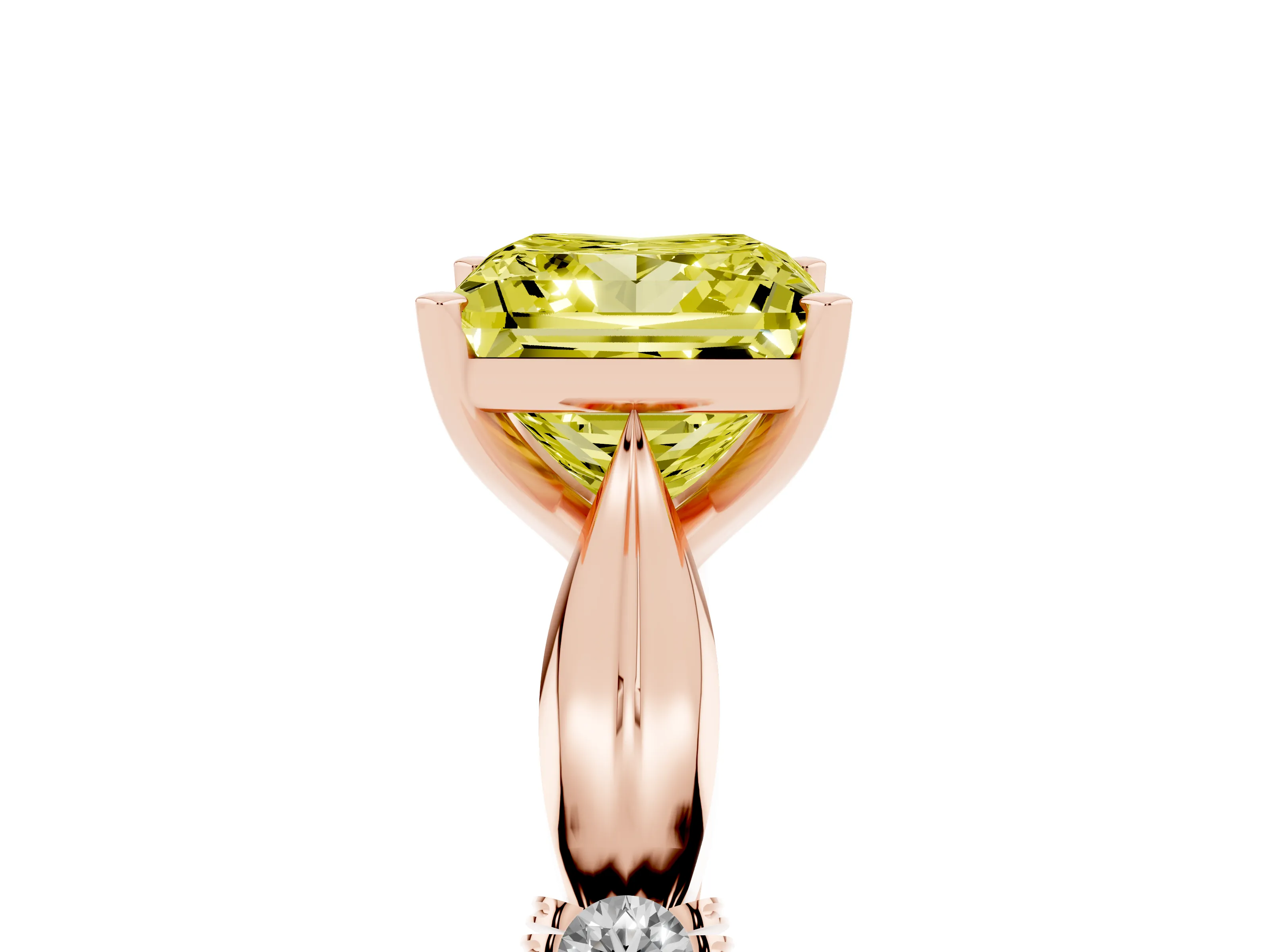 Fancy Yellow Princess Cut Diamond Solitaire Twisted Band Ring Set in Rose gold with Accent Stones and Prong Setting
