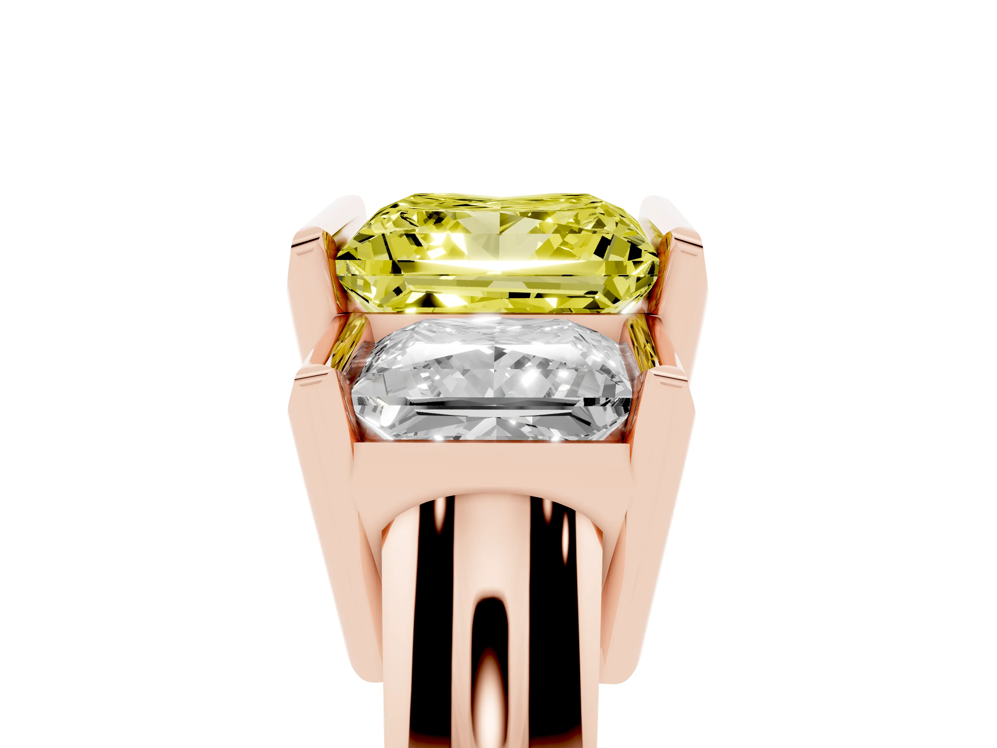 Fancy Yellow Princess Cut Diamond Three-Stone Channel Set Ring Set in Rose gold with Smooth Polished Band