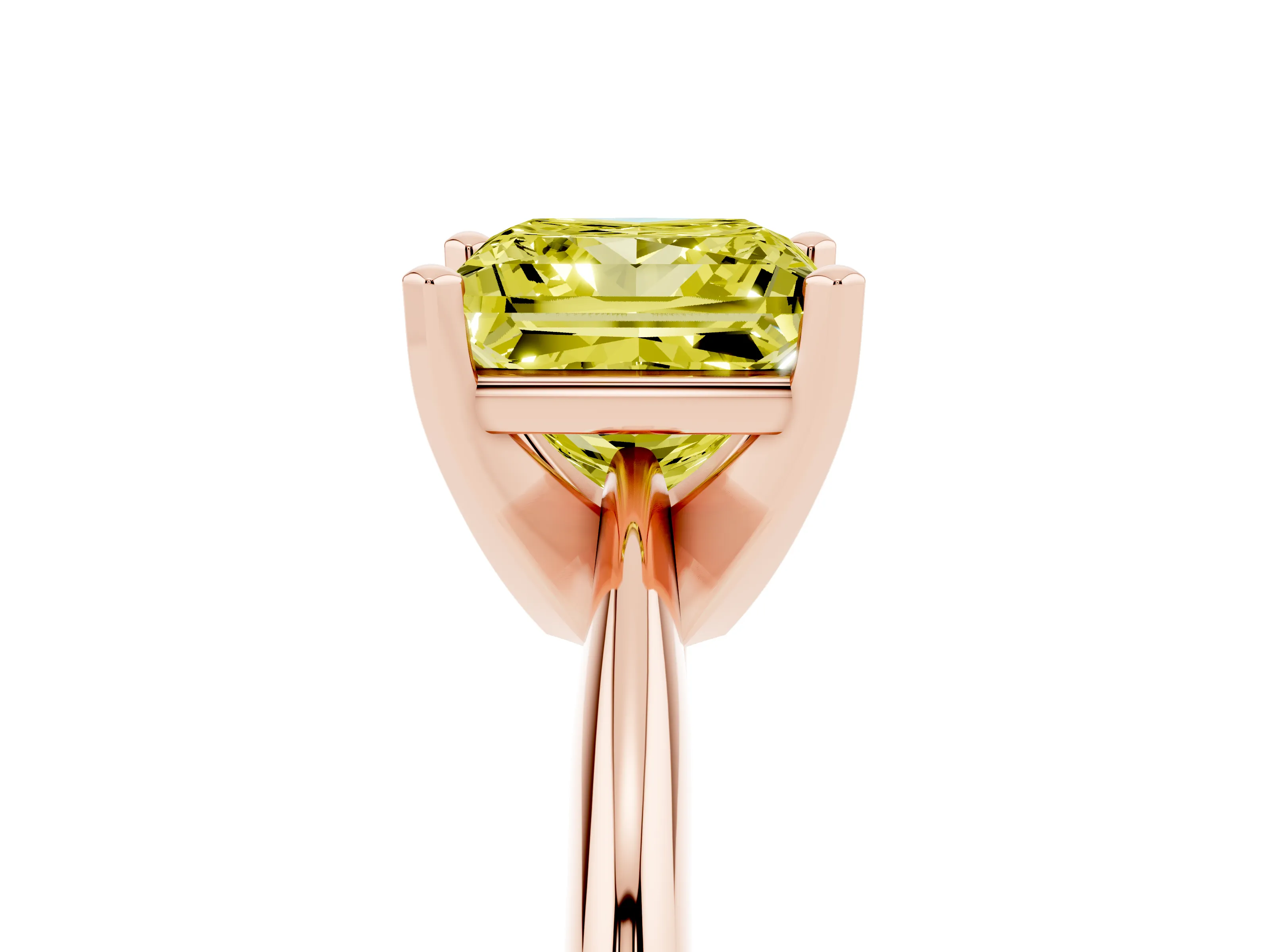 Fancy Yellow Princess Cut Diamond Solitaire Ring Set in Rose gold with Prong Setting on a Plain Round Band