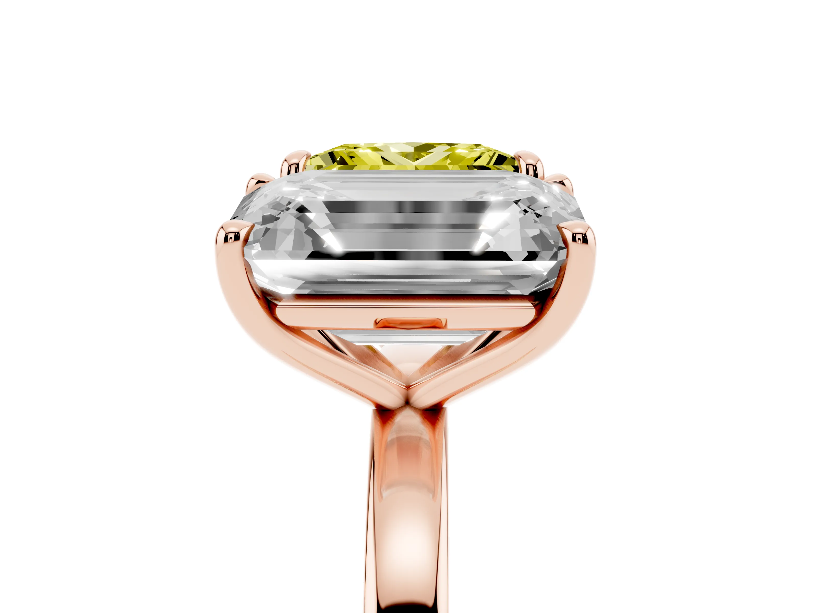 Fancy Yellow Princess Cut and Emerald Cut Toi Moi Ring Set in Rose gold with Prong Setting