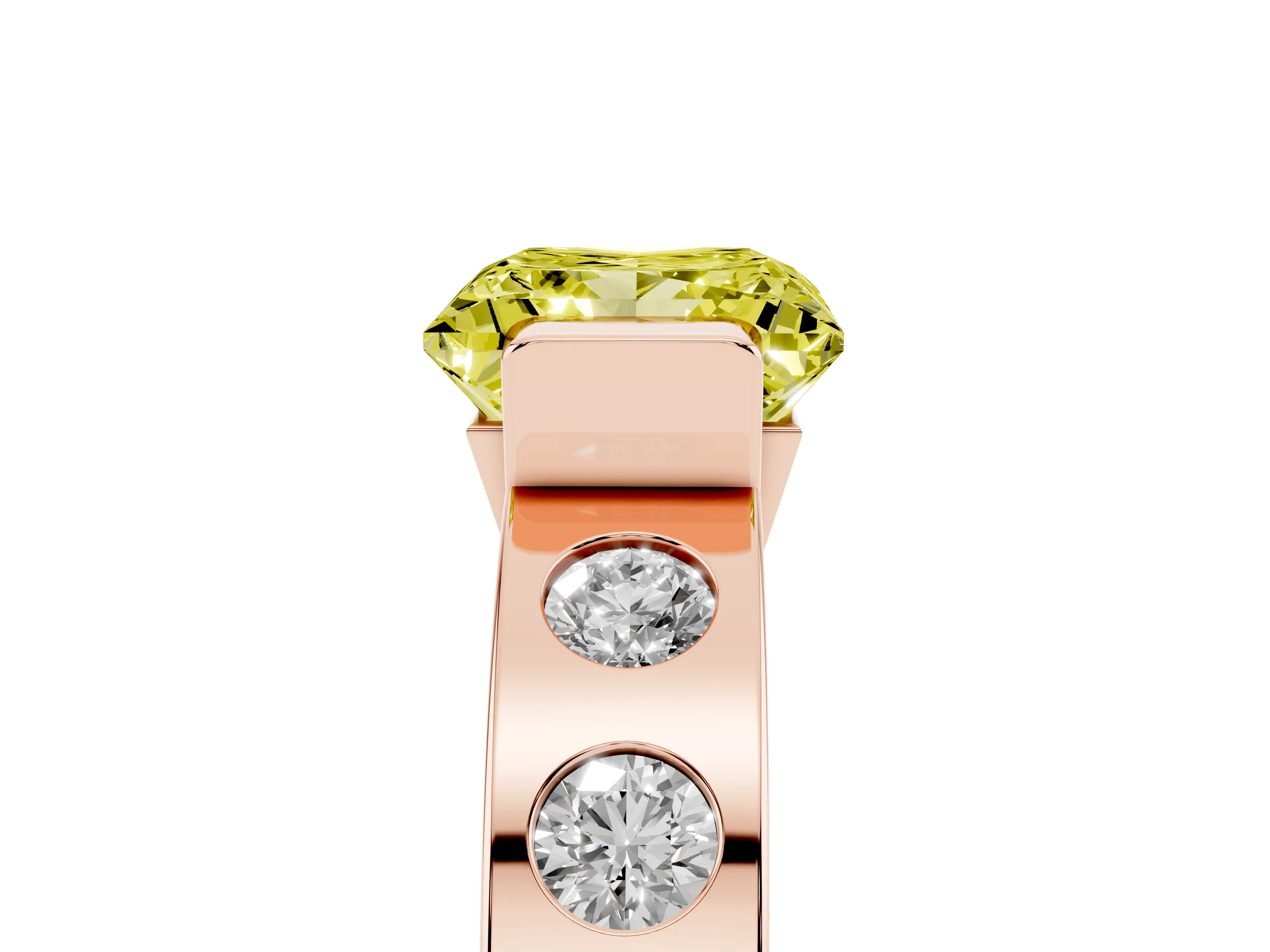 Fancy Yellow Princess Cut Diamond Channel-Set Band Ring Set in Rose gold with Bezel Prong Setting