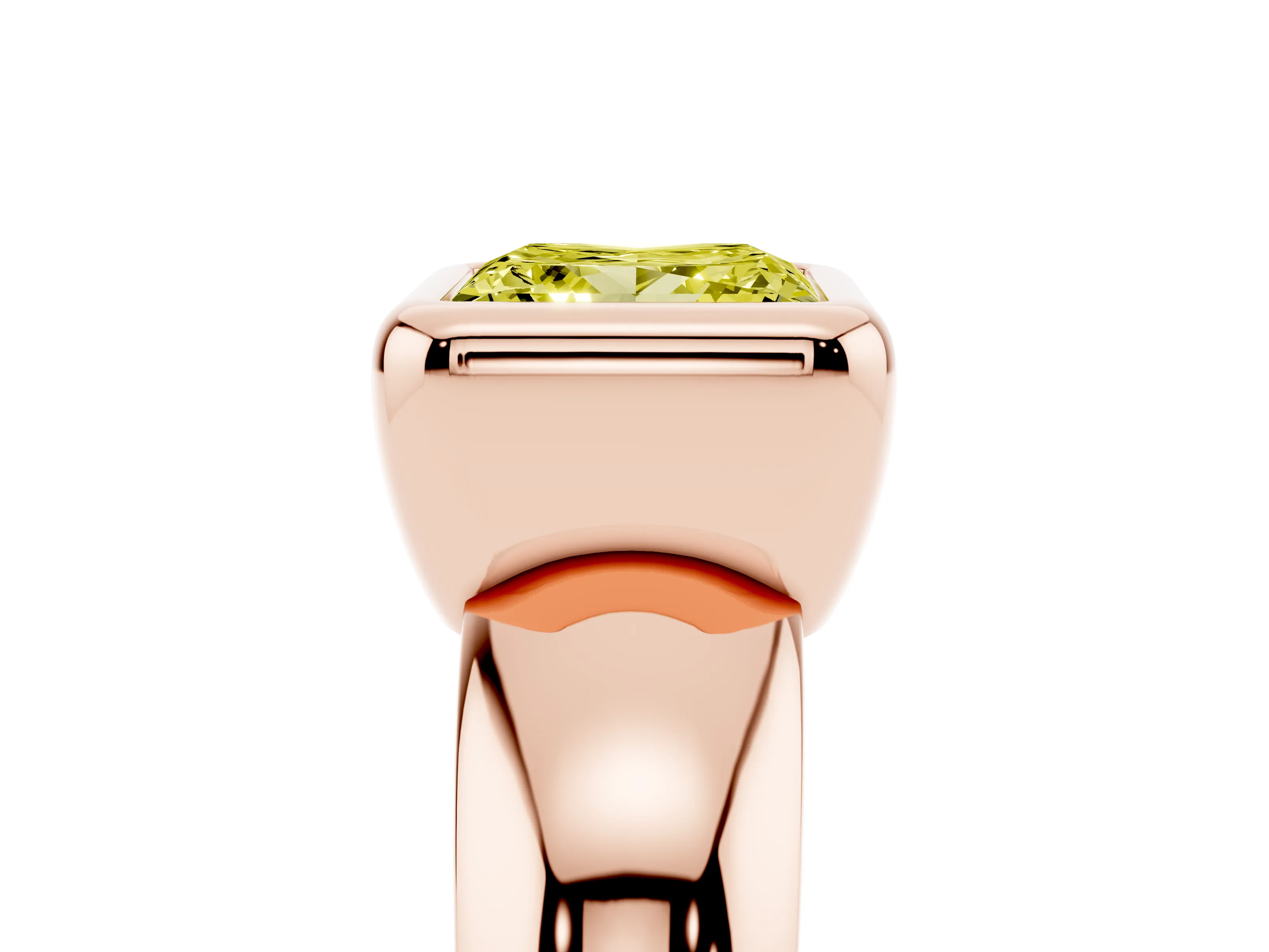 Fancy Yellow Bezel Set Princess Cut Diamond Solitaire Ring Set in Rose gold with Wide Band