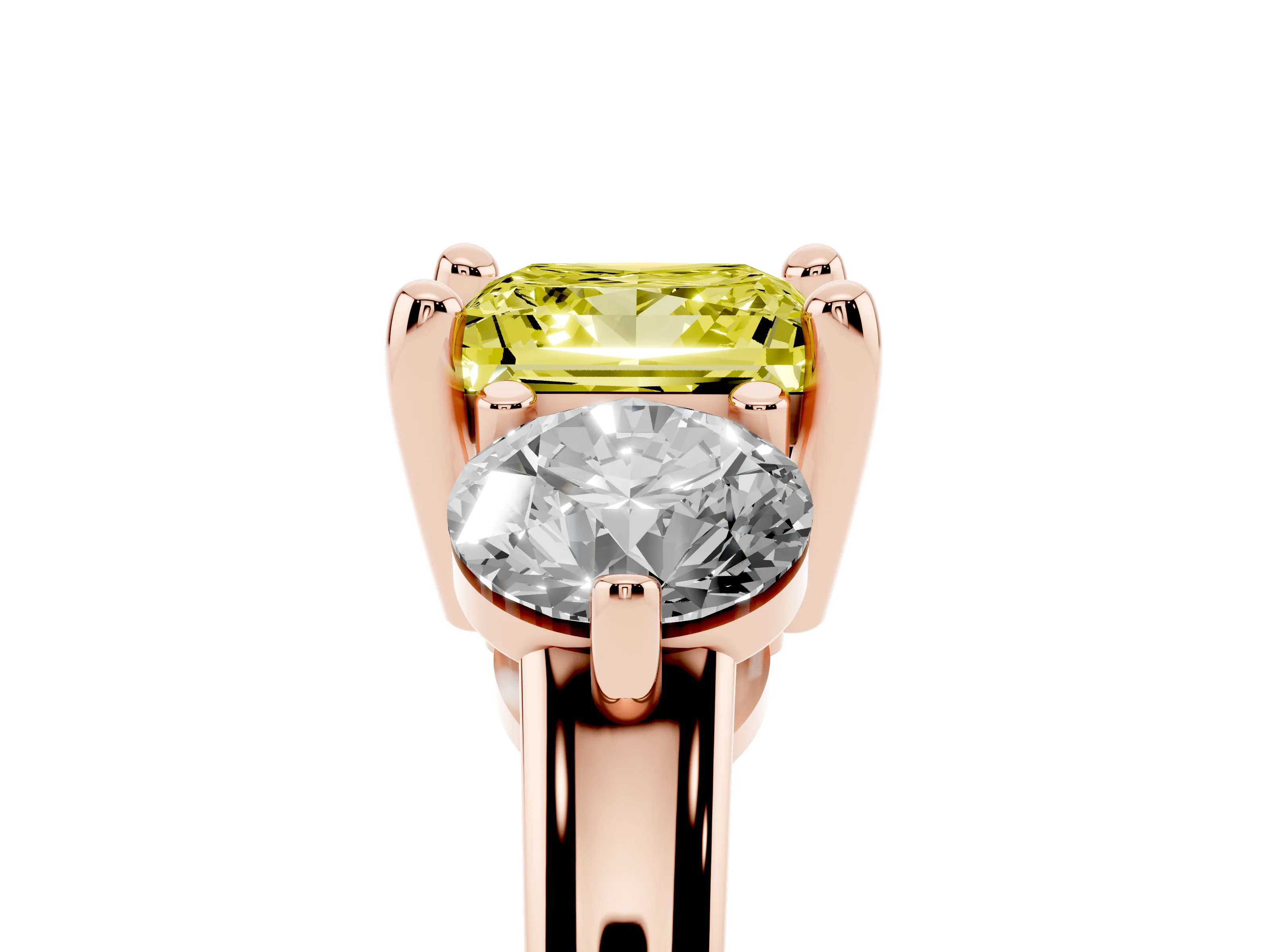 Fancy Yellow Princess Cut Diamond Three-Stone Ring Set in Rose gold with Prong Setting and Classic Band