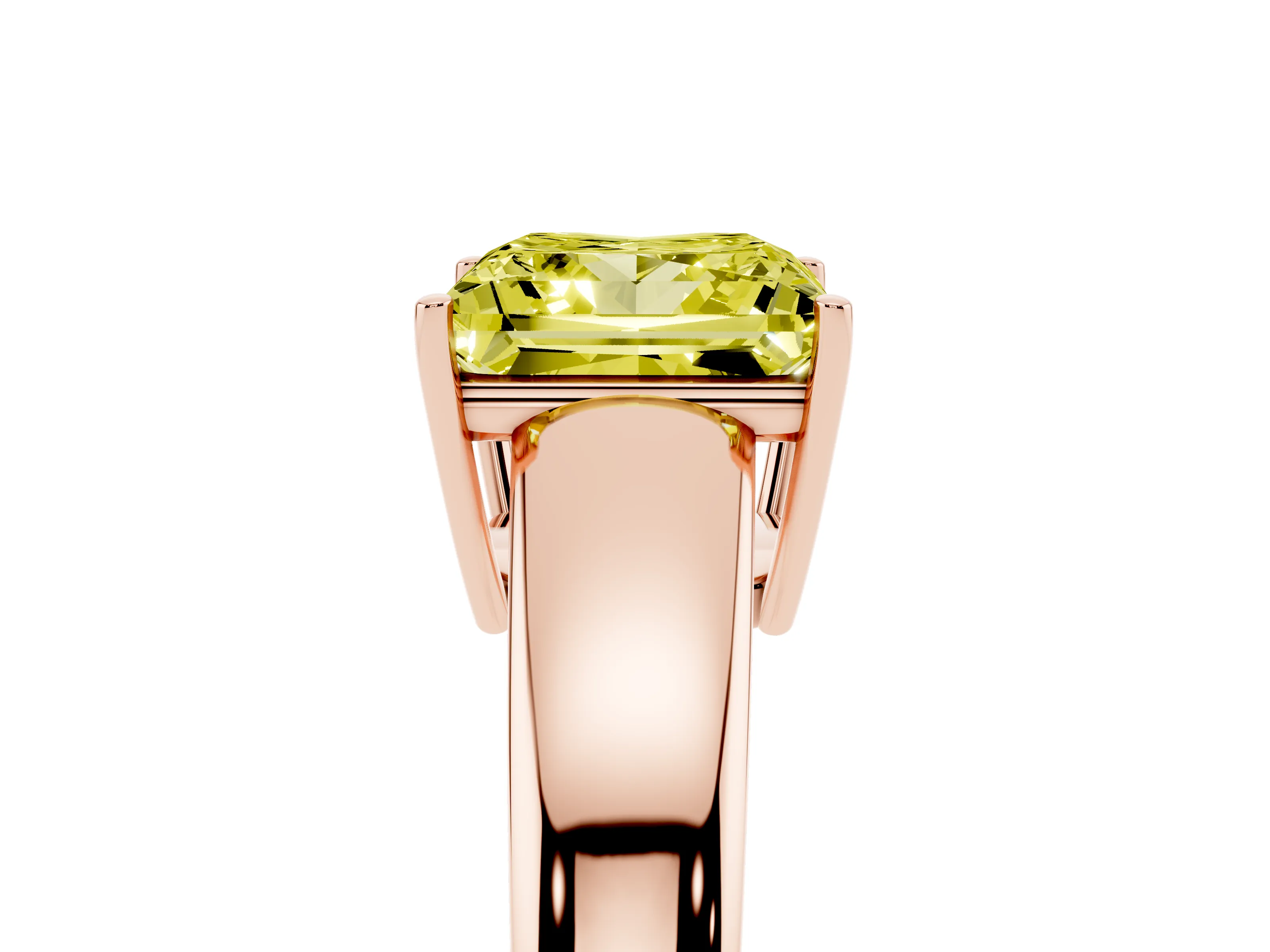 Fancy Yellow Princess Cut Diamond Solitaire Ring Set in Rose gold with Tapered Band and Prong Setting