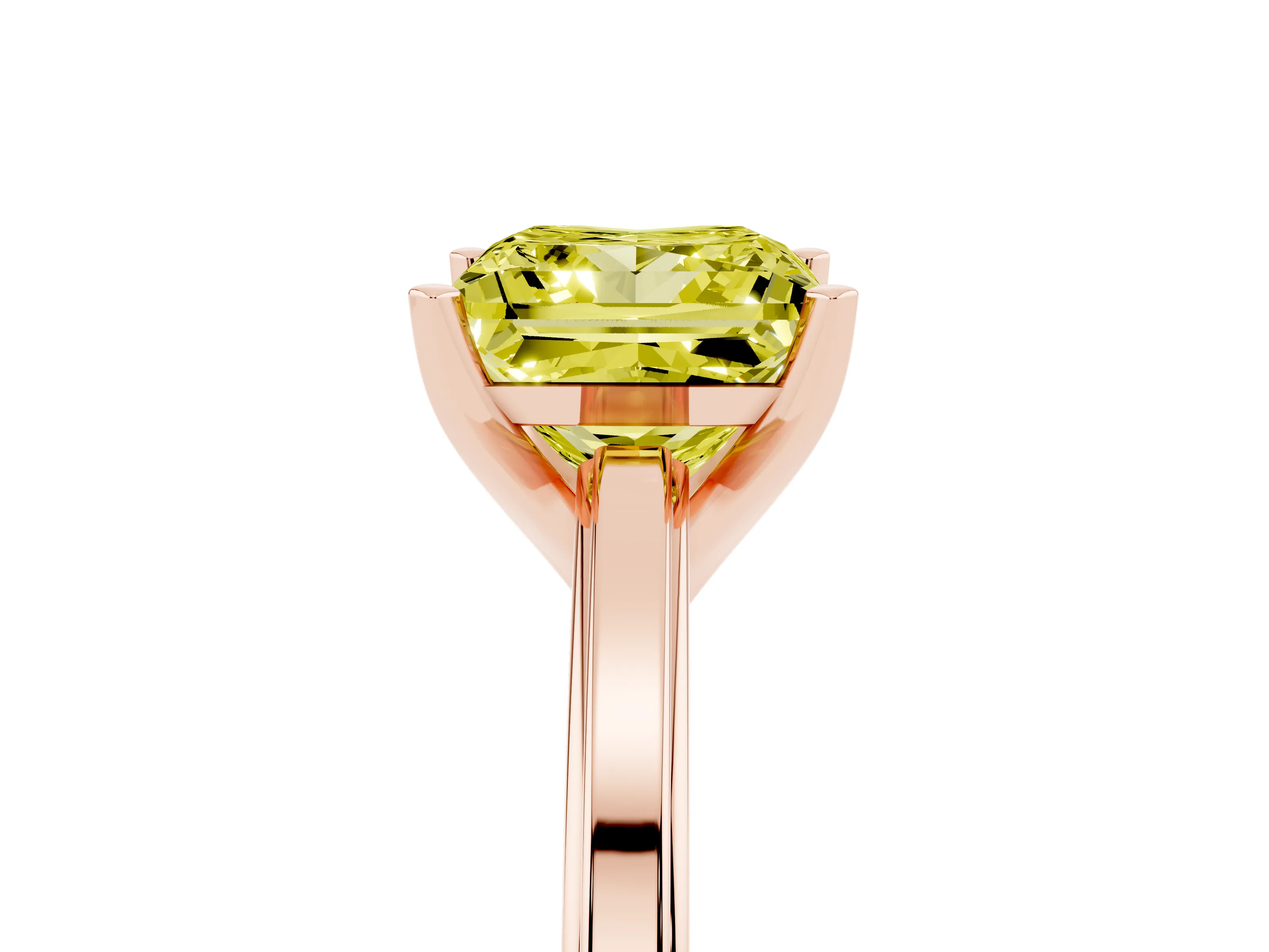 Fancy Yellow Princess Cut Diamond Solitaire Ring Set in Rose gold with Prong Setting and Classic Band