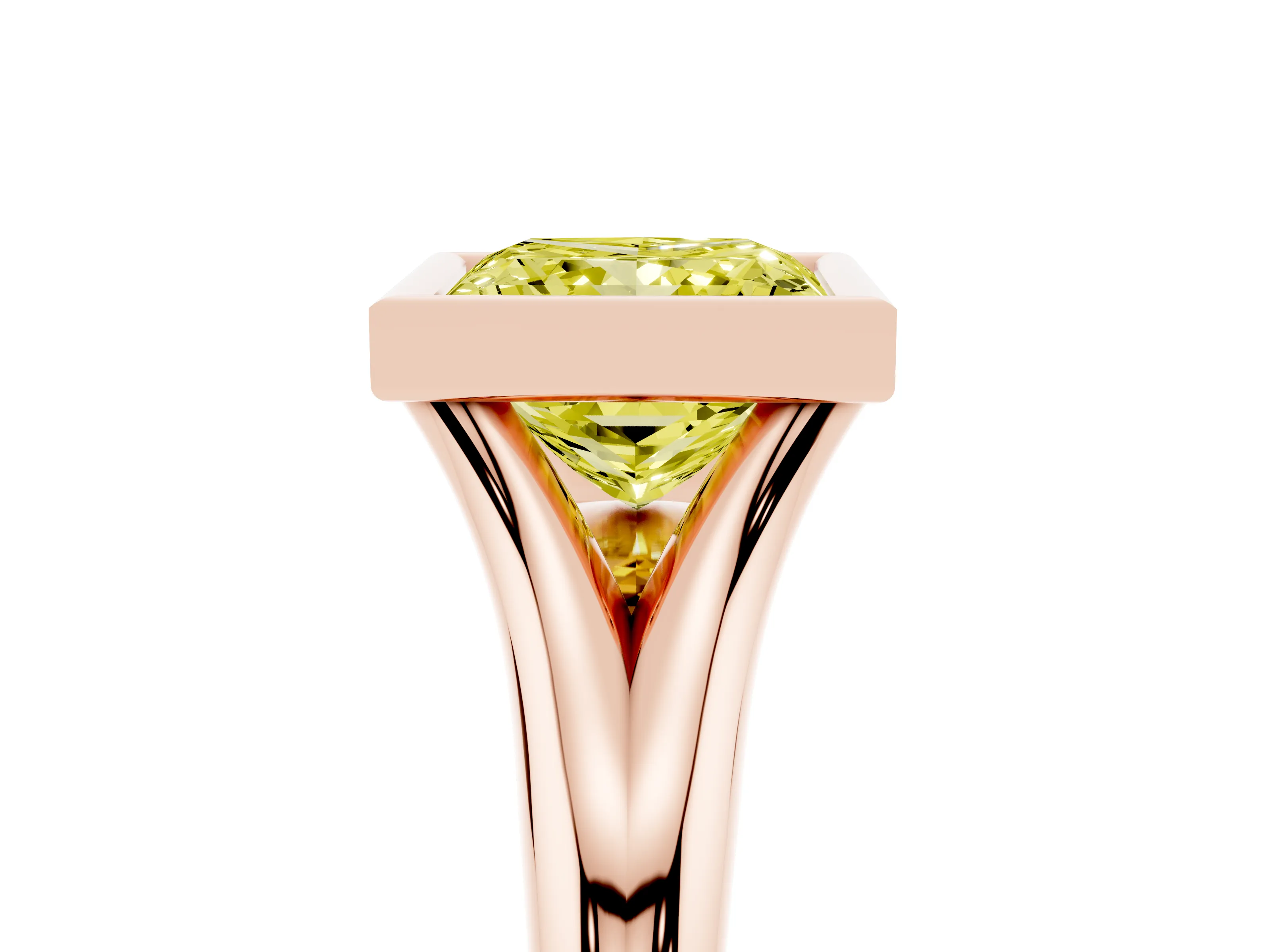 Fancy Yellow Bezel Set Princess Cut Diamond Solitaire Ring Set in Rose gold with Smooth Band