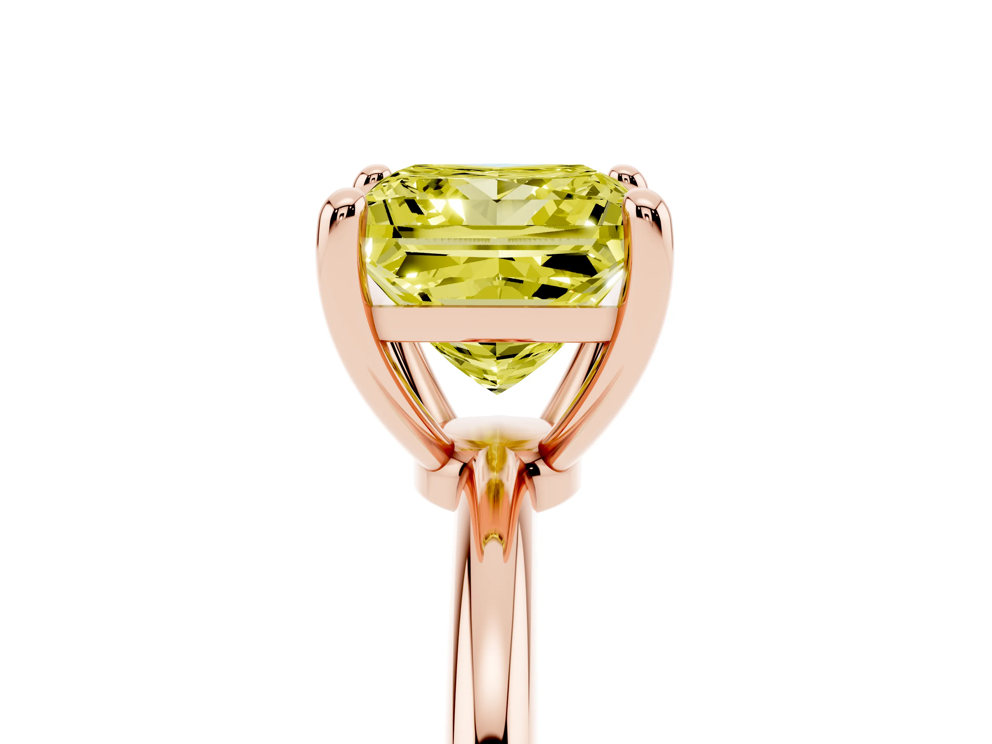 Fancy Yellow Princess Cut Diamond Solitaire Ring Set in Rose gold with Secure Prong Setting on a Classic Band