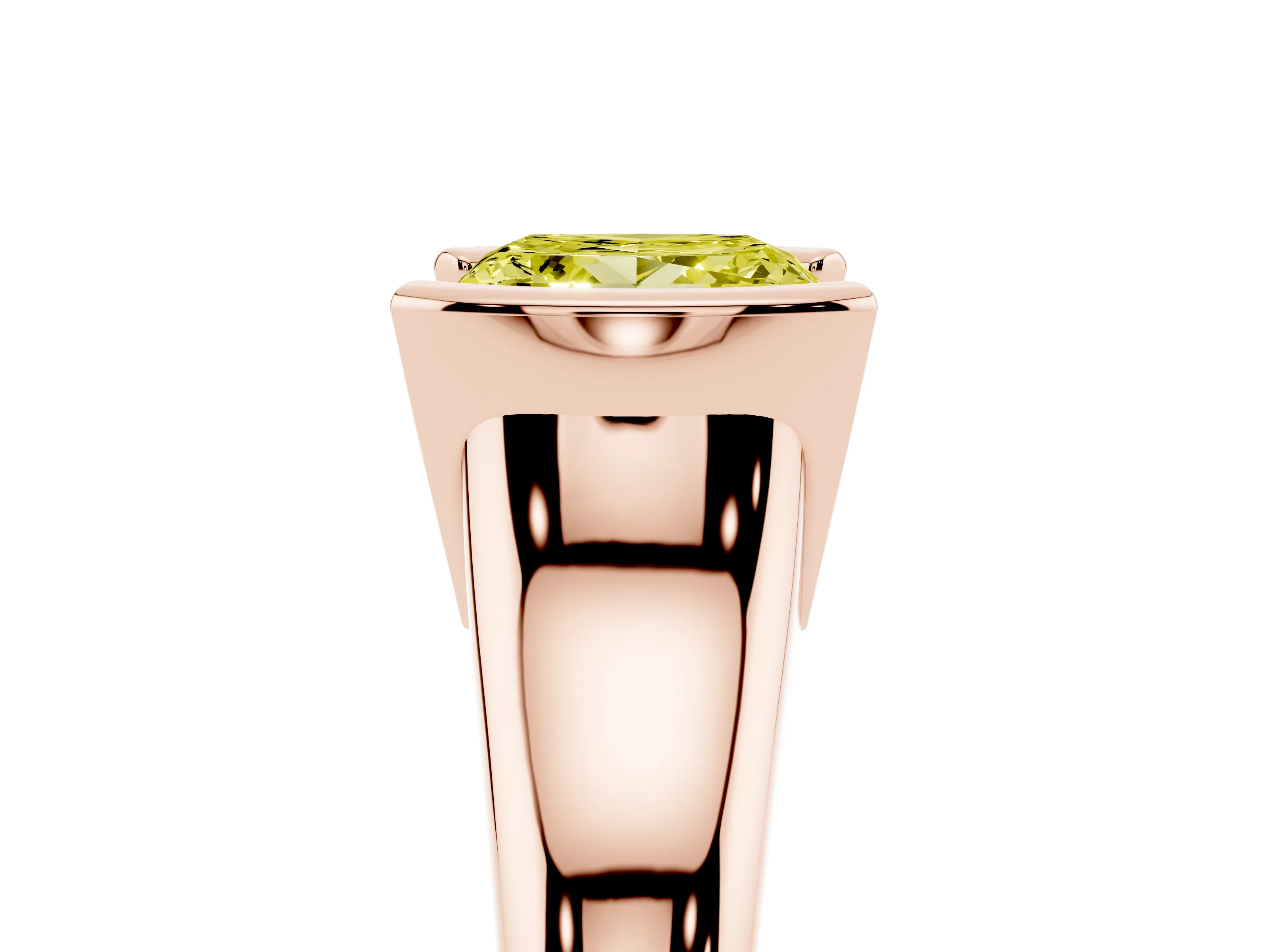 Fancy Yellow Princess Cut Diamond Solitaire Tension Set Ring Set in Rose gold with Split Shank Band