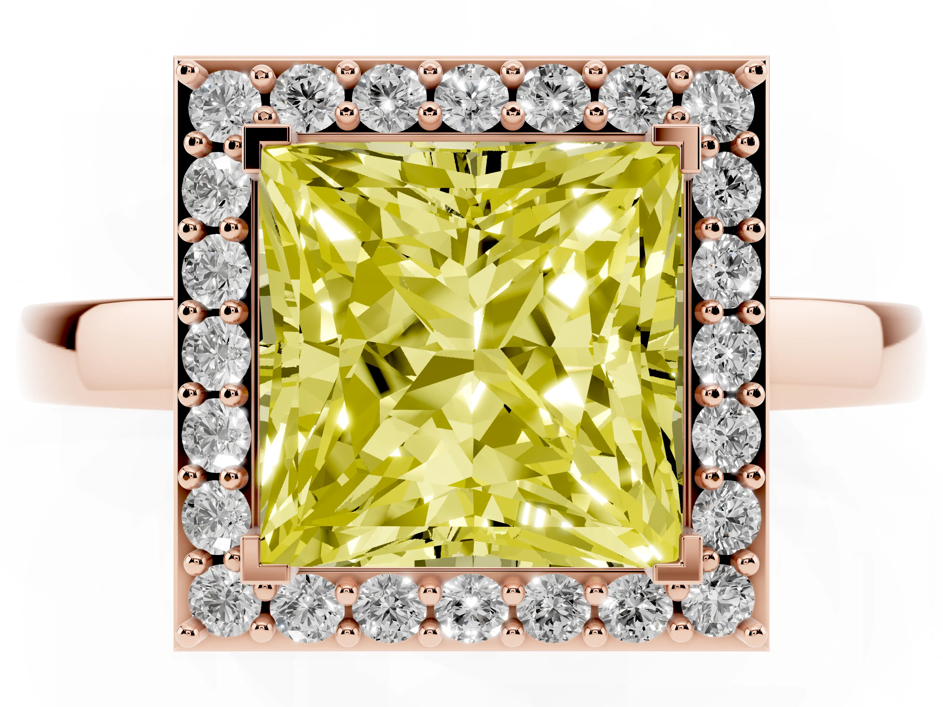 Fancy Yellow Princess Cut Diamond Halo Ring Set in Rose gold with Solitaire Band and Prong Setting