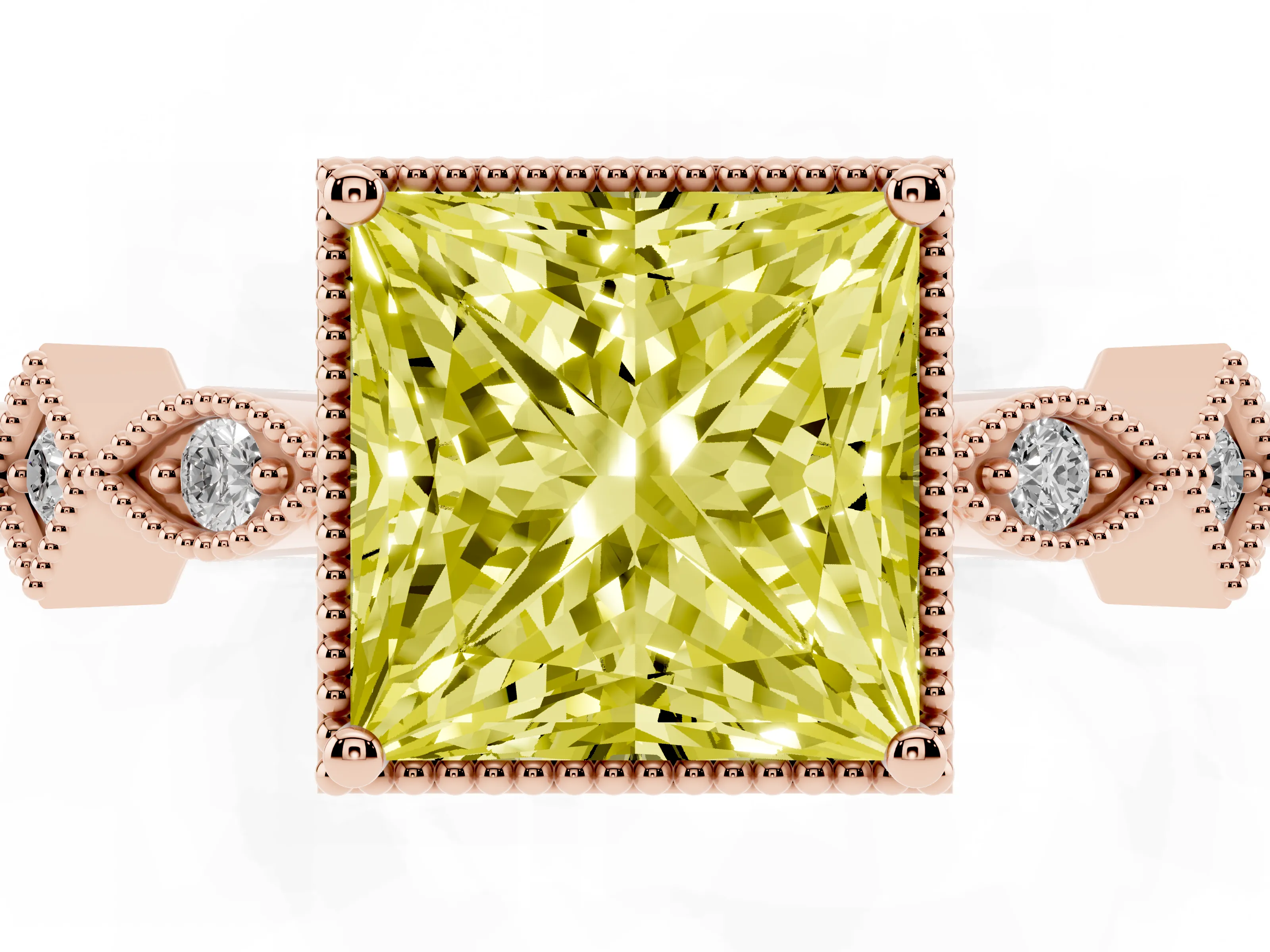 Fancy Yellow Princess Cut Diamond Milgrain Marquise Twist Band Ring Set in Rose gold with Prong Setting