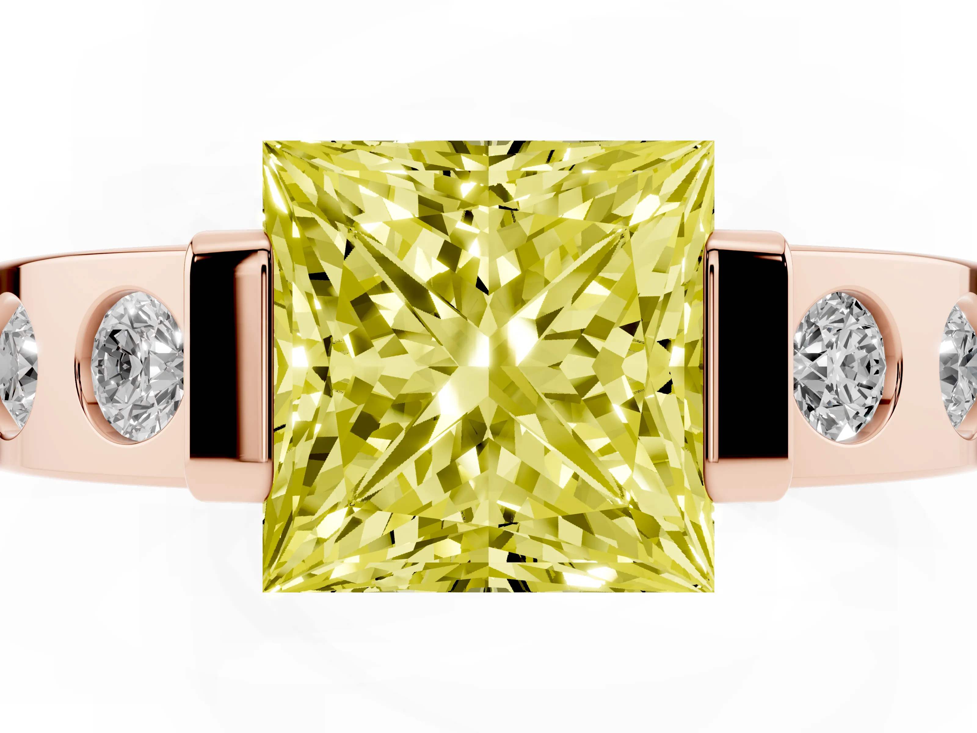 Fancy Yellow Princess Cut Diamond Channel-Set Band Ring Set in Rose gold with Bezel Prong Setting