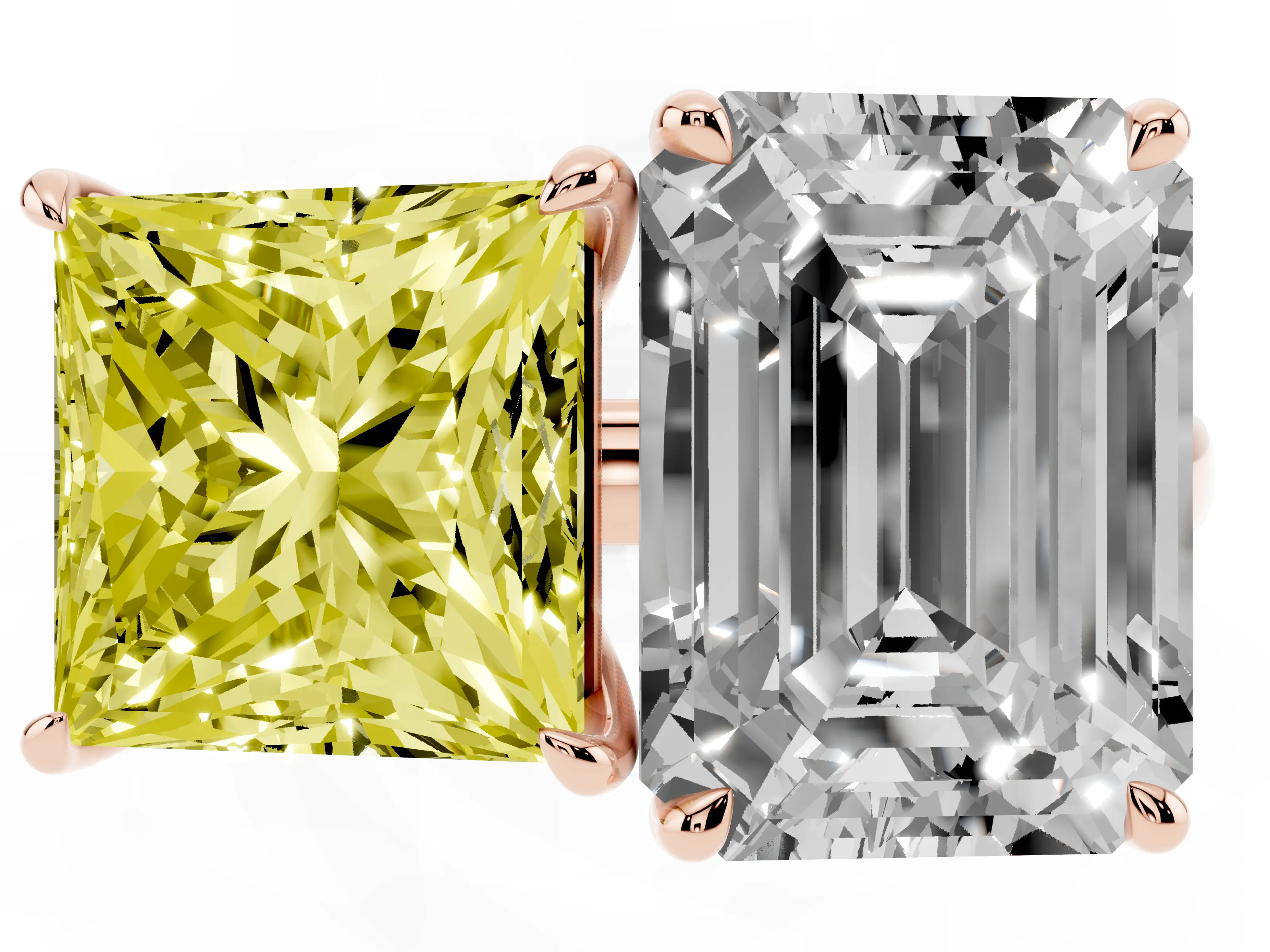 Fancy Yellow Princess Cut and Emerald Cut Toi Moi Ring Set in Rose gold with Prong Setting
