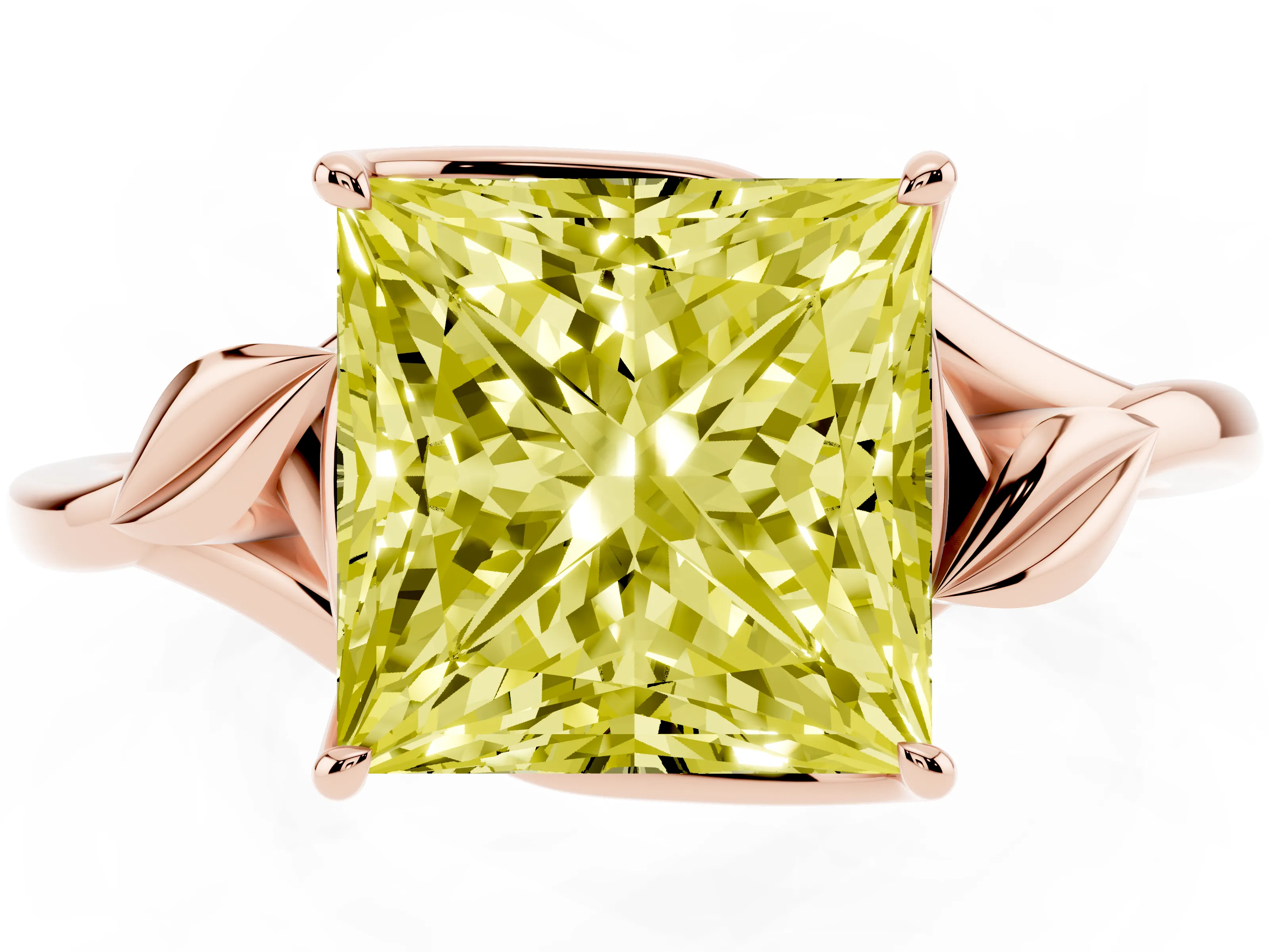 Fancy Yellow Princess Cut Diamond Solitaire Ring Set in Rose gold with Polished Twist Band