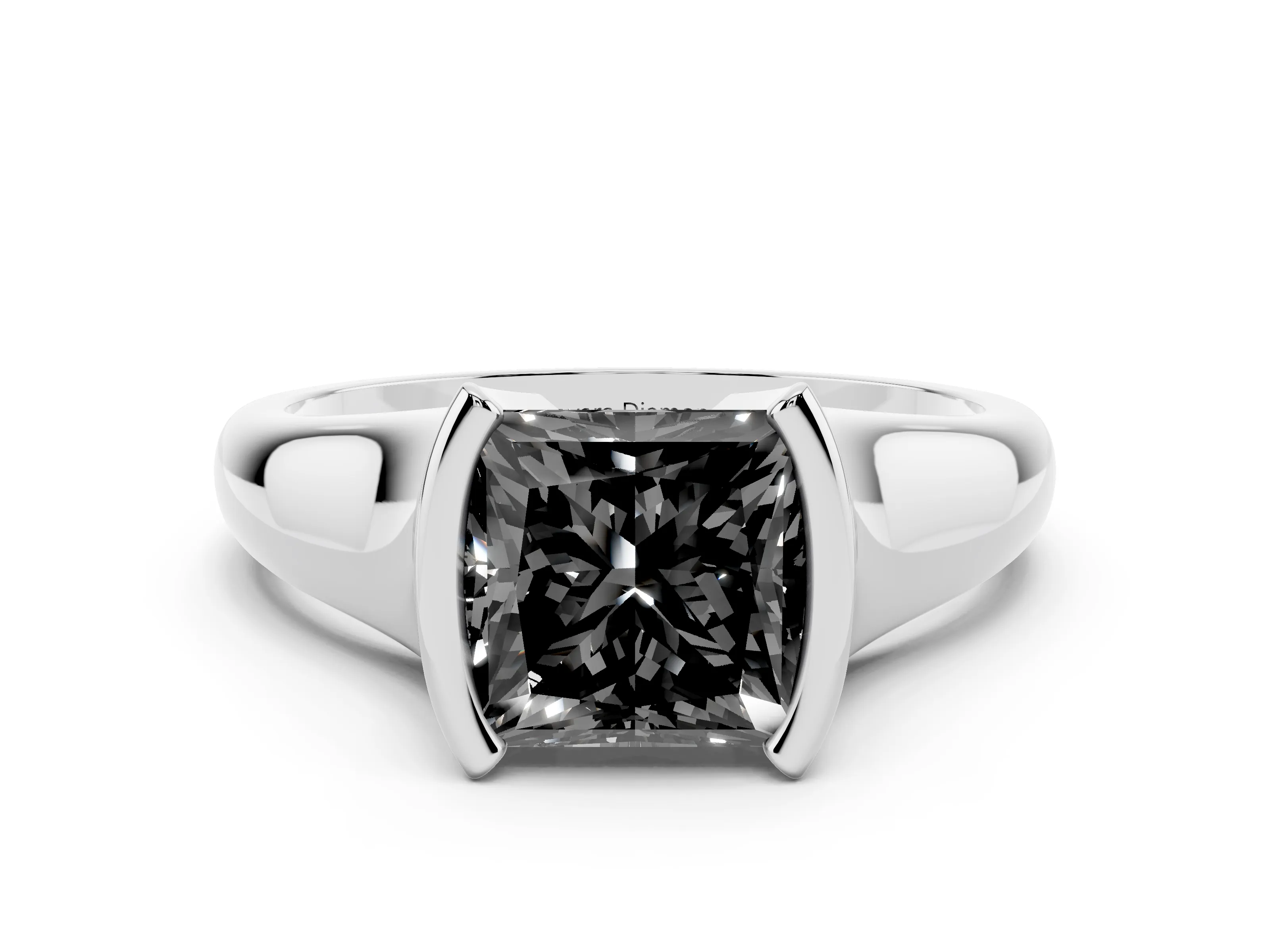 Fancy Black Princess Cut Diamond Solitaire Tension Set Ring Set in White gold with Split Shank Band