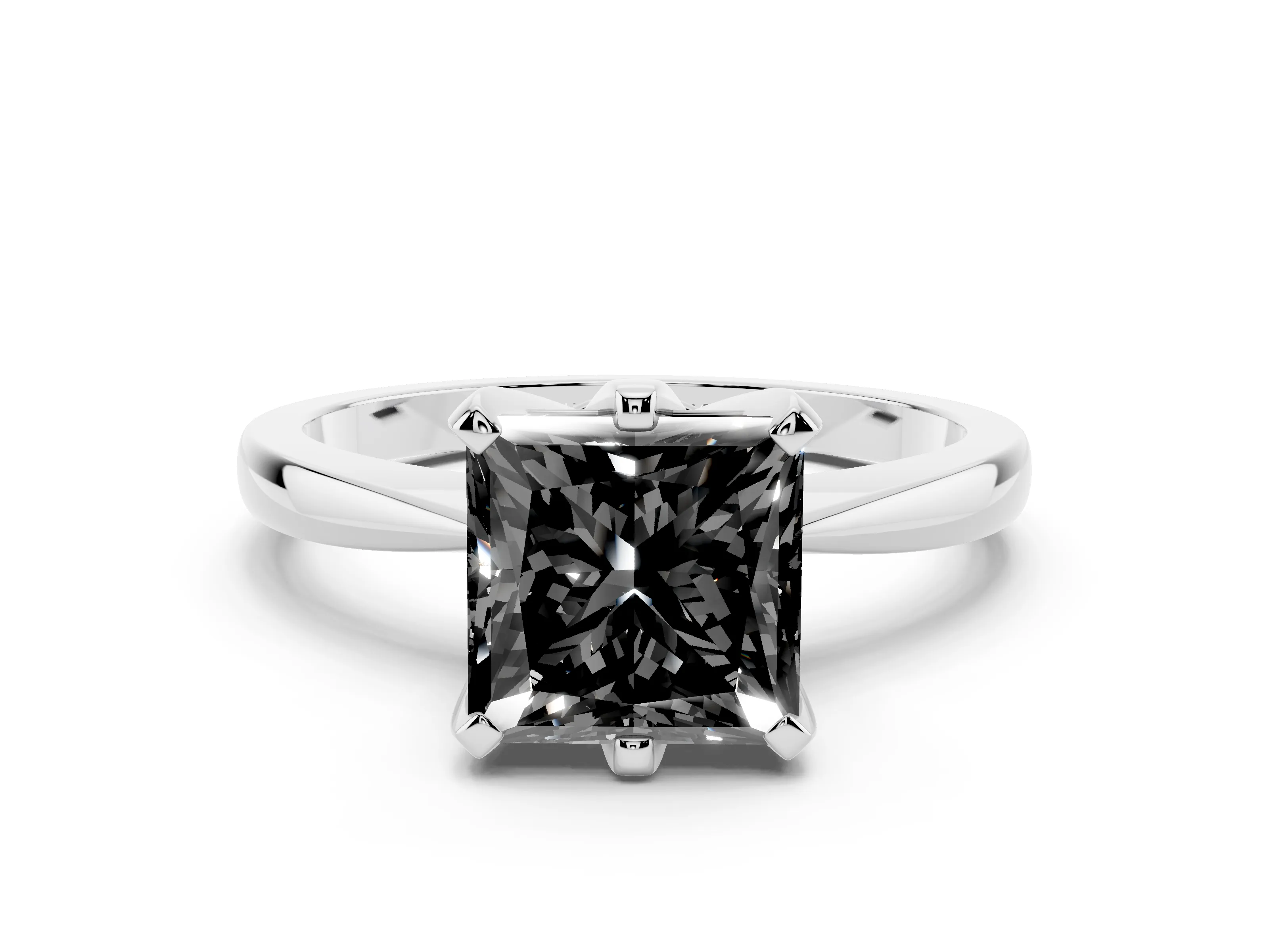 Fancy Black Princess Cut Diamond Solitaire Engagement Ring Set in White gold with Slim Tapered Solitaire Band