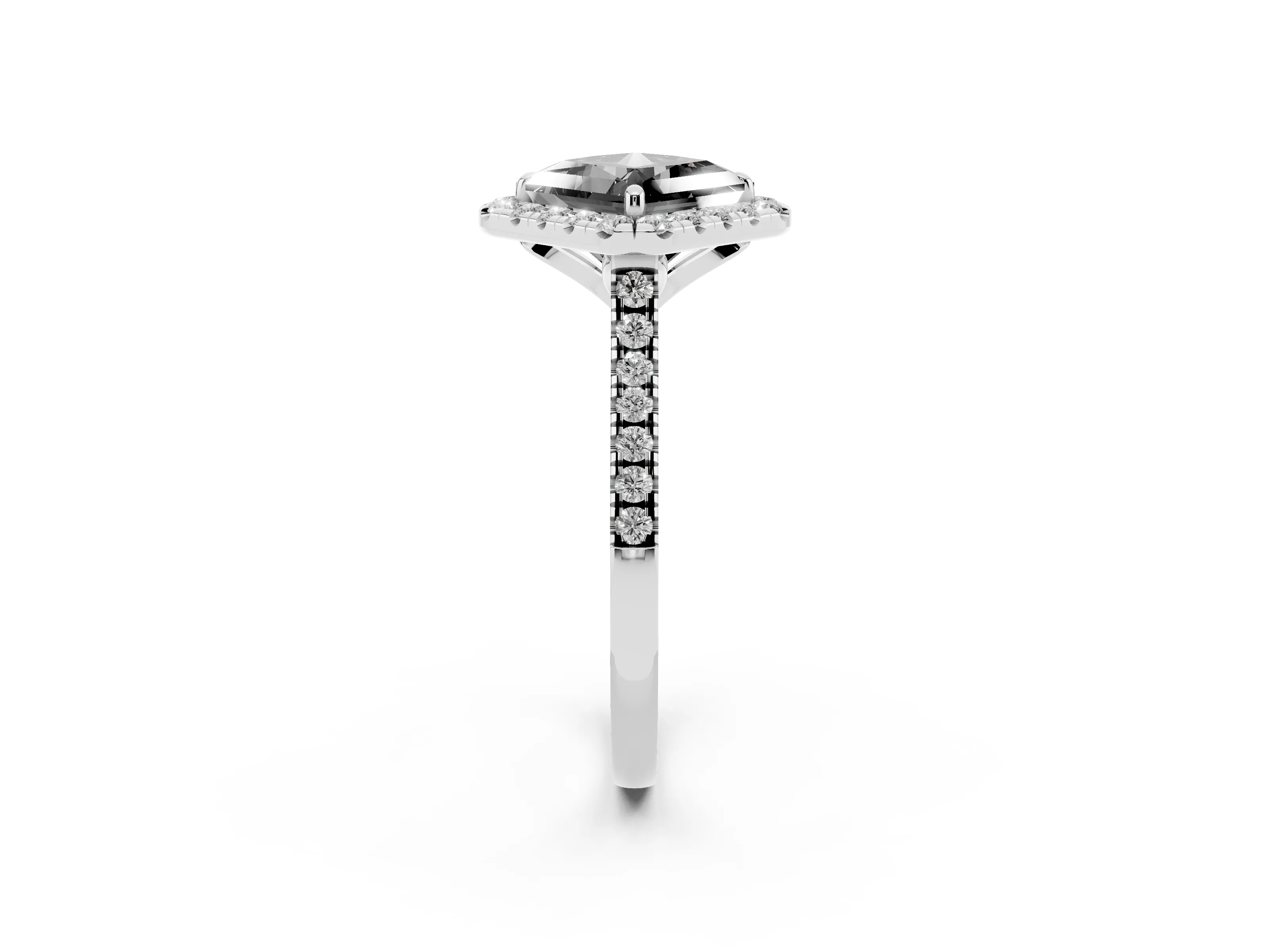 Fancy Black Princess Cut Diamond Cushion Halo Ring Set in Platinum with Pavé Band