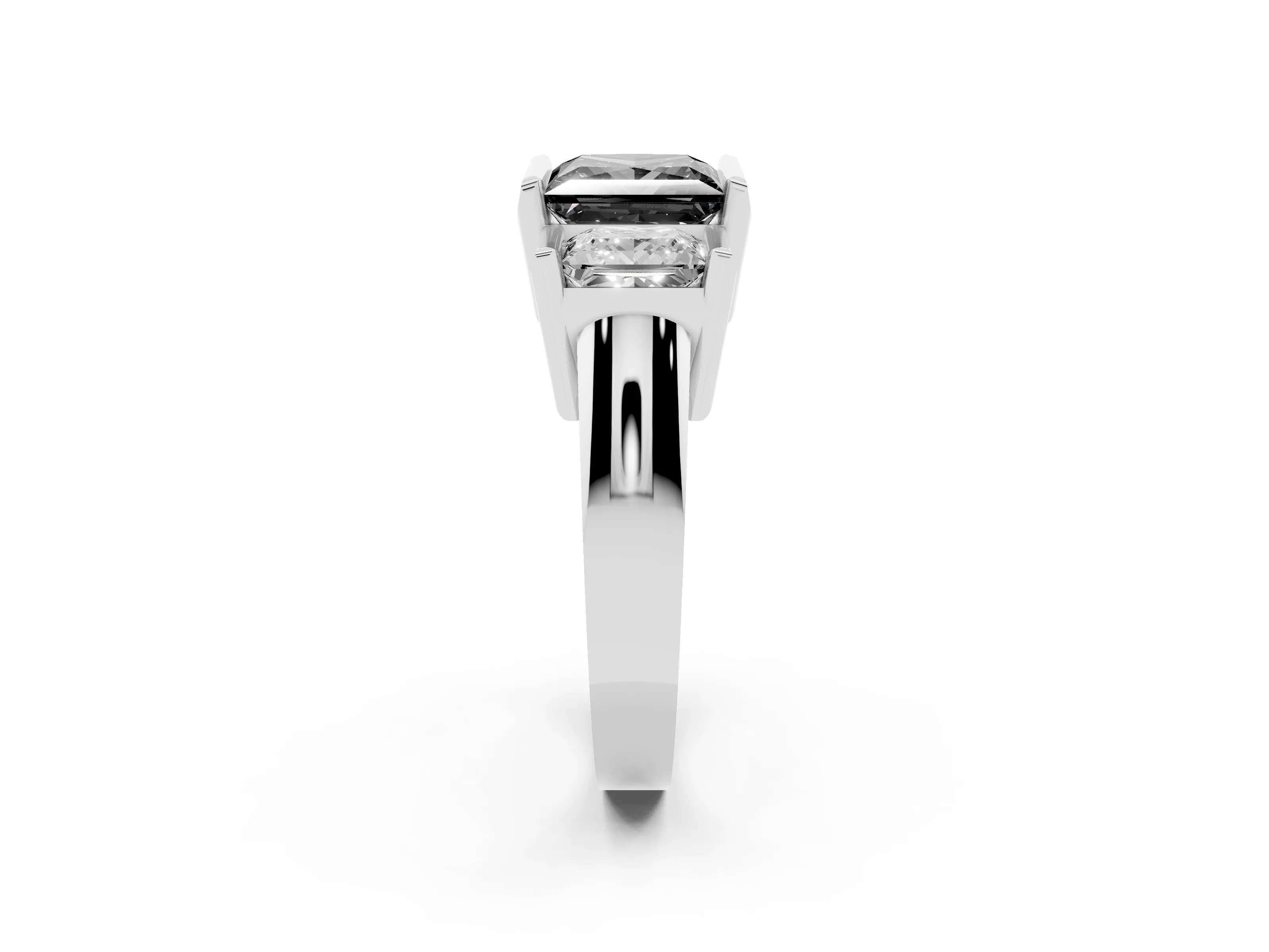 Fancy Black Princess Cut Diamond Three-Stone Channel Set Ring Set in Platinum with Smooth Polished Band