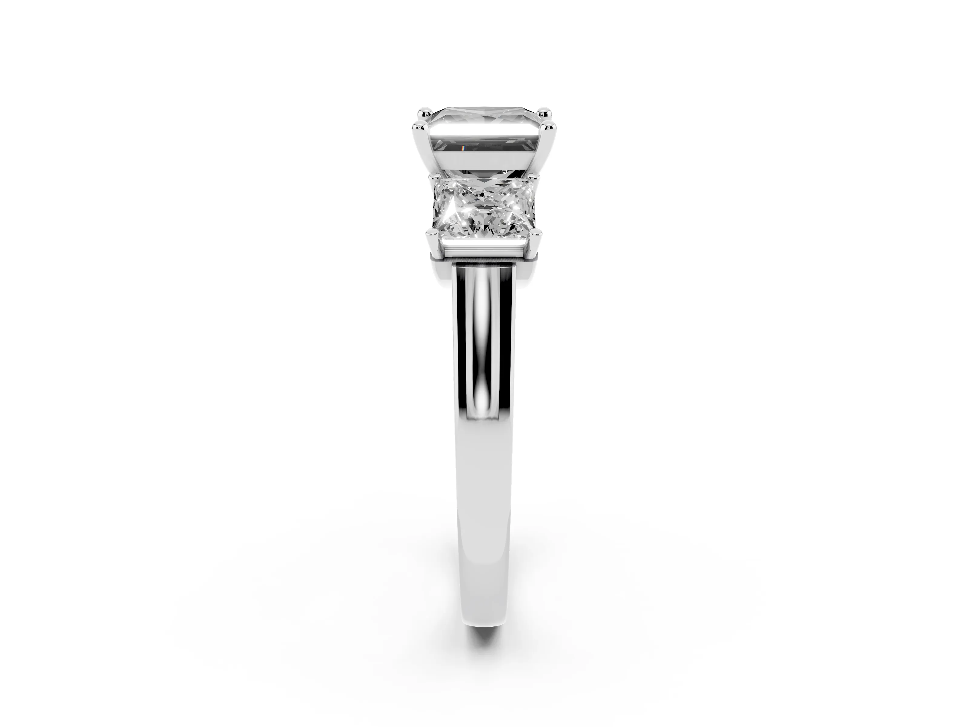 Fancy Black Princess Cut Diamond Three-Stone Trellis Ring Set in Platinum with Comfort Fit Band