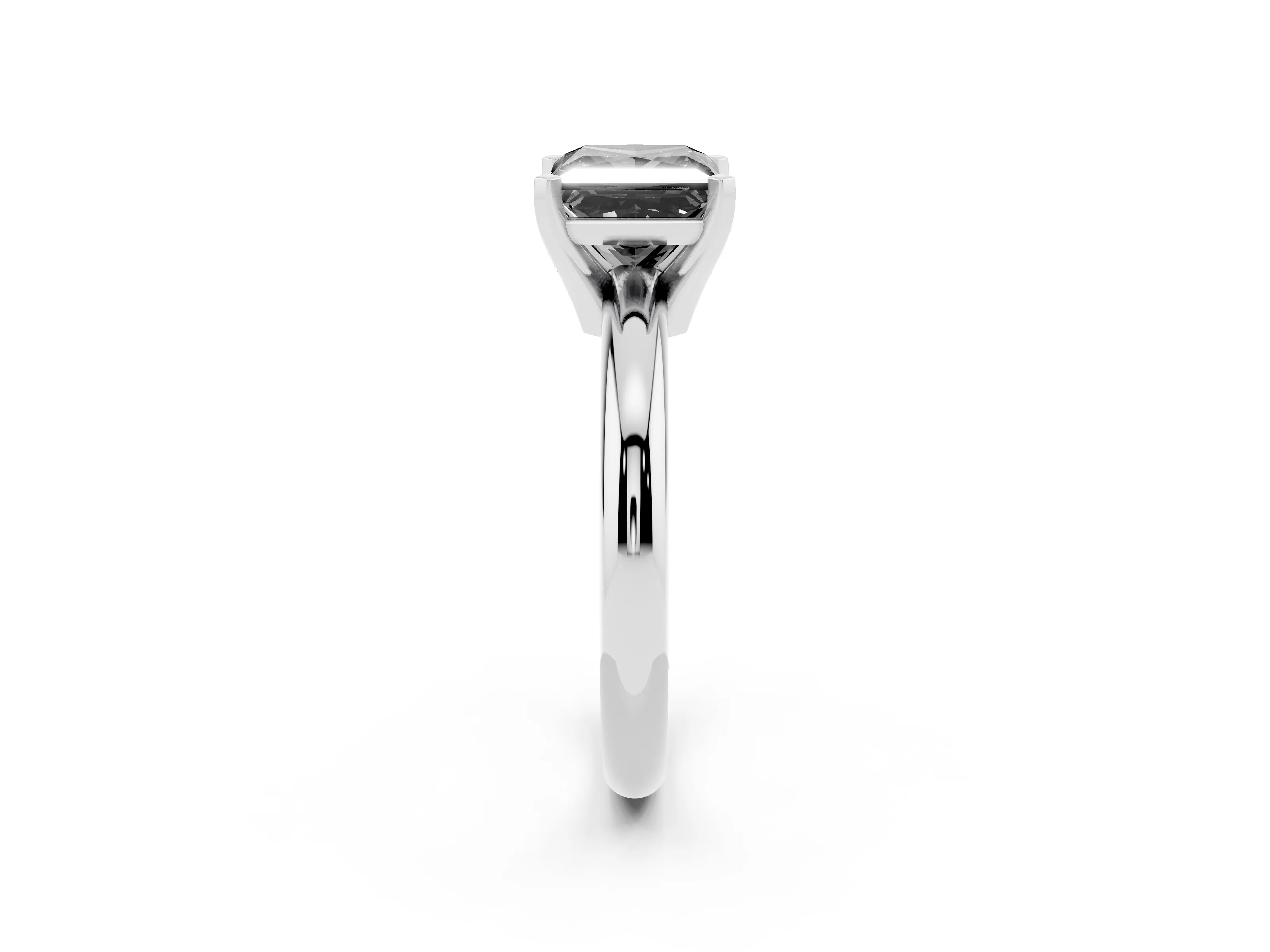 Fancy Black Princess Cut Diamond Solitaire Engagement Ring Set in White gold with Round Band and Prong Setting