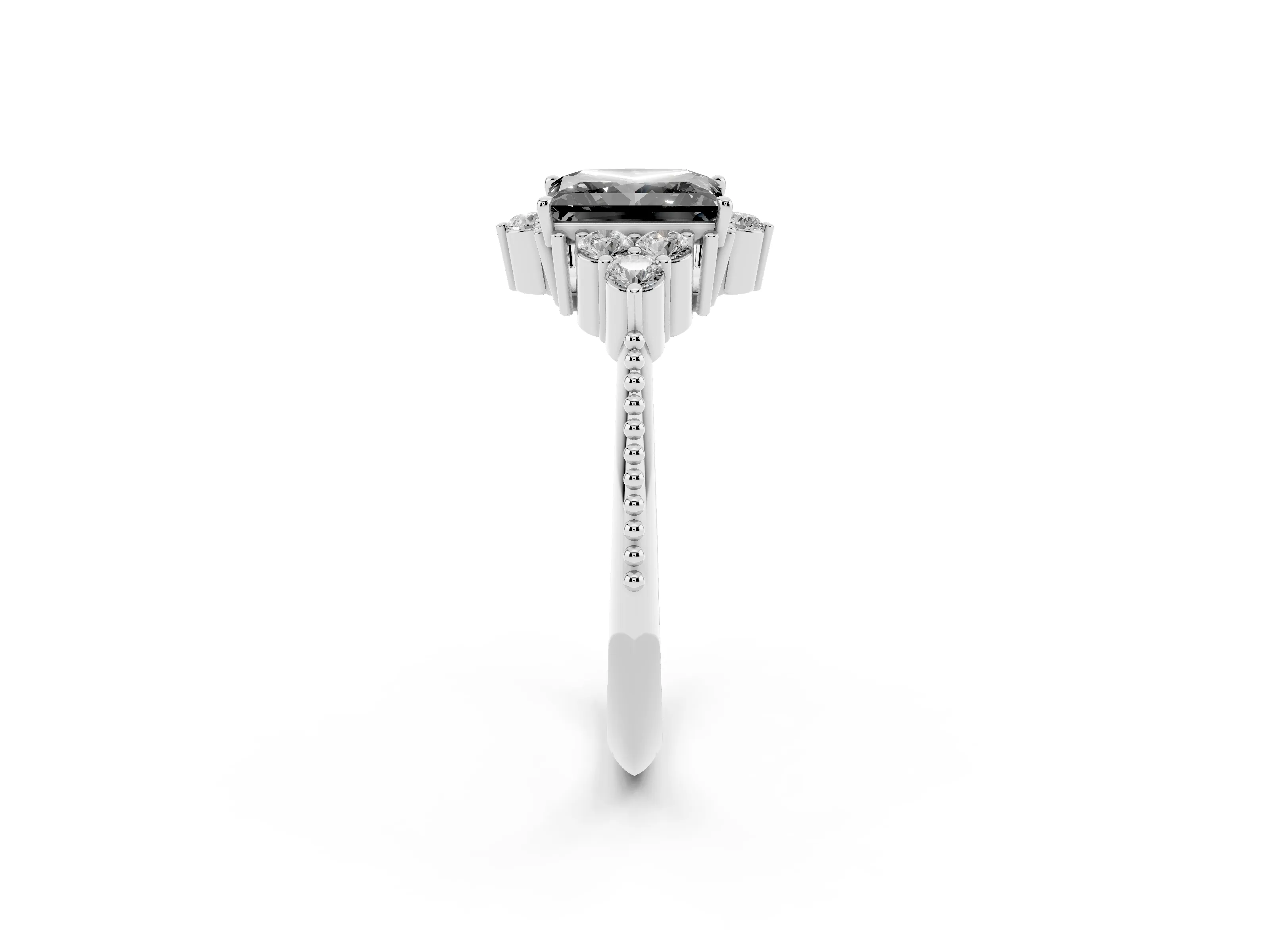 Fancy Black Princess Cut Diamond Cluster Ring Set in Silver with Beaded Band