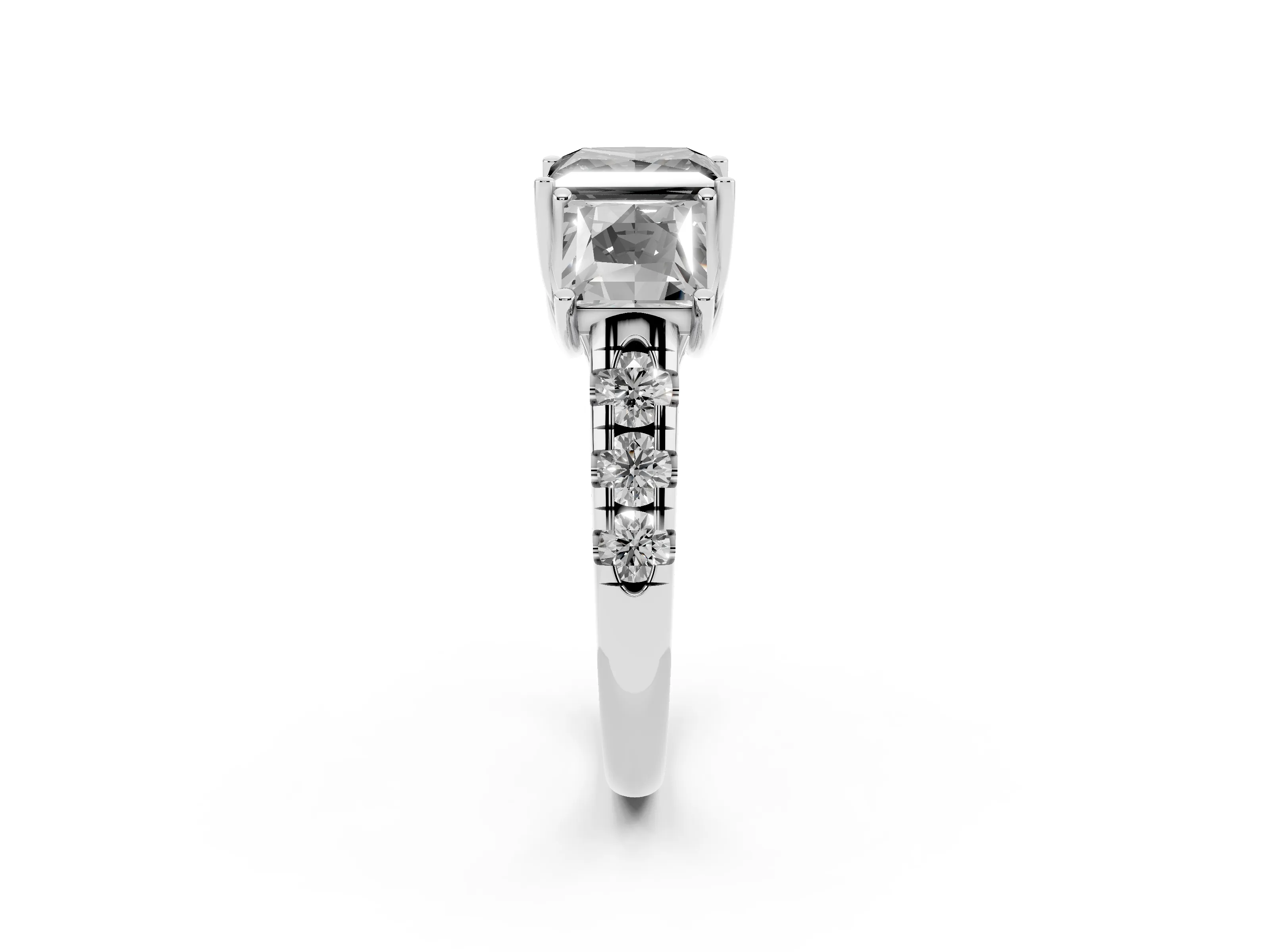 Fancy Black Princess Cut Diamond Three-Stone Ring Set in White gold with Pavé Band