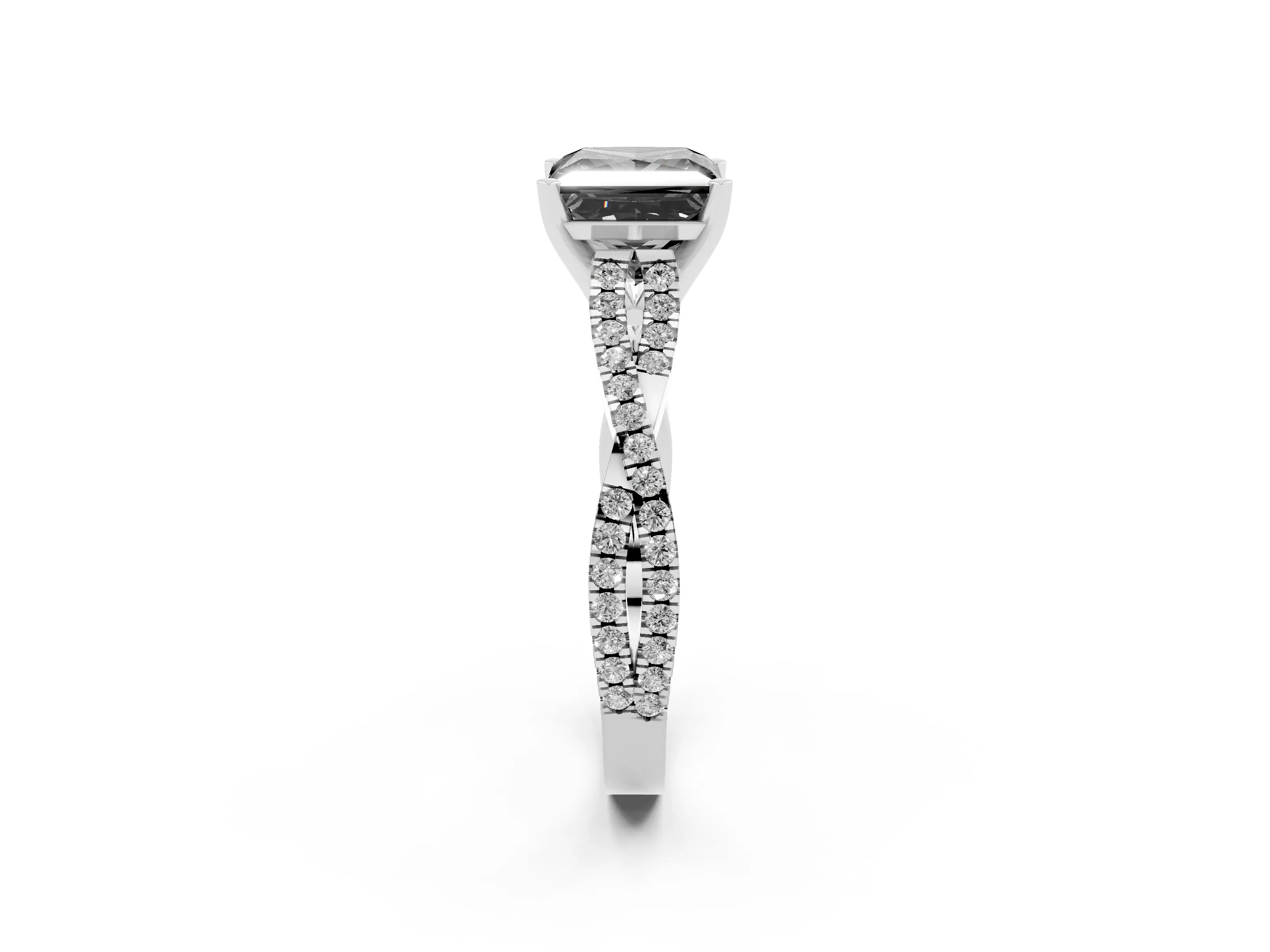 Fancy Black Princess Cut Diamond Solitaire Engagement Ring Set in Silver with Twisted Pavé Band and Prong Setting