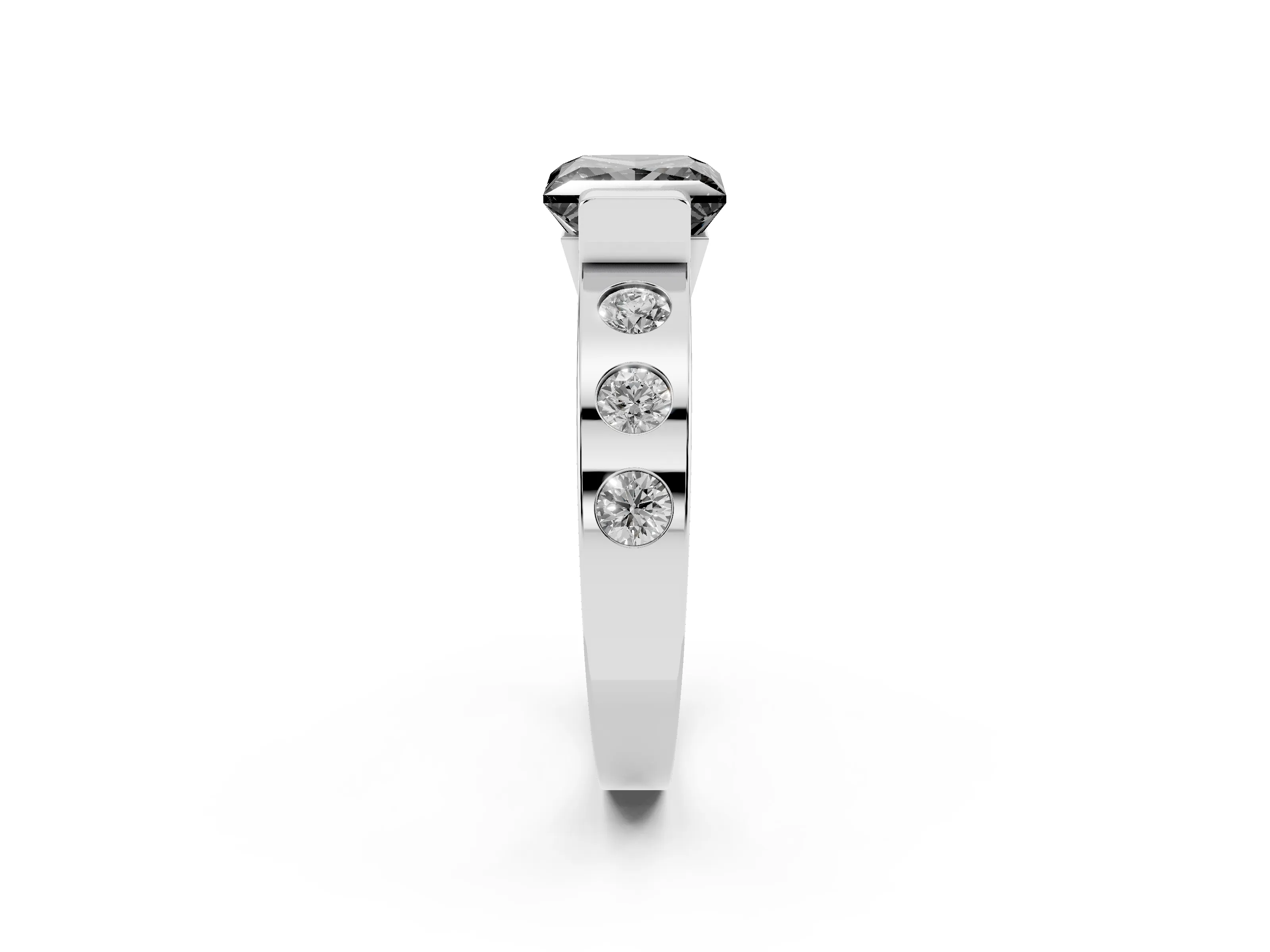 Fancy Black Princess Cut Diamond Channel-Set Band Ring Set in White gold with Bezel Prong Setting