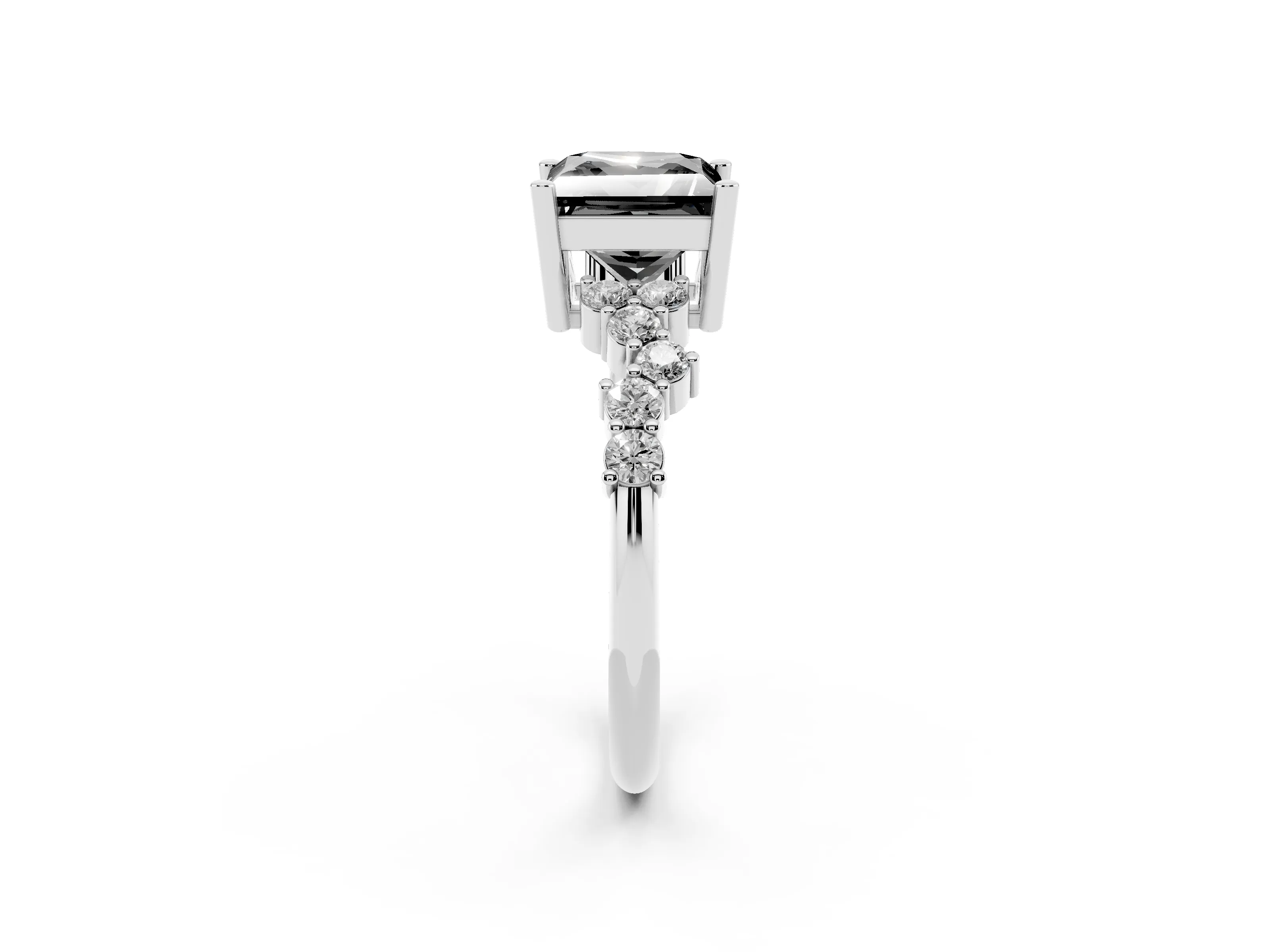 Fancy Black Princess Cut Diamond Ring Set in Platinum with Scattered Round Accents