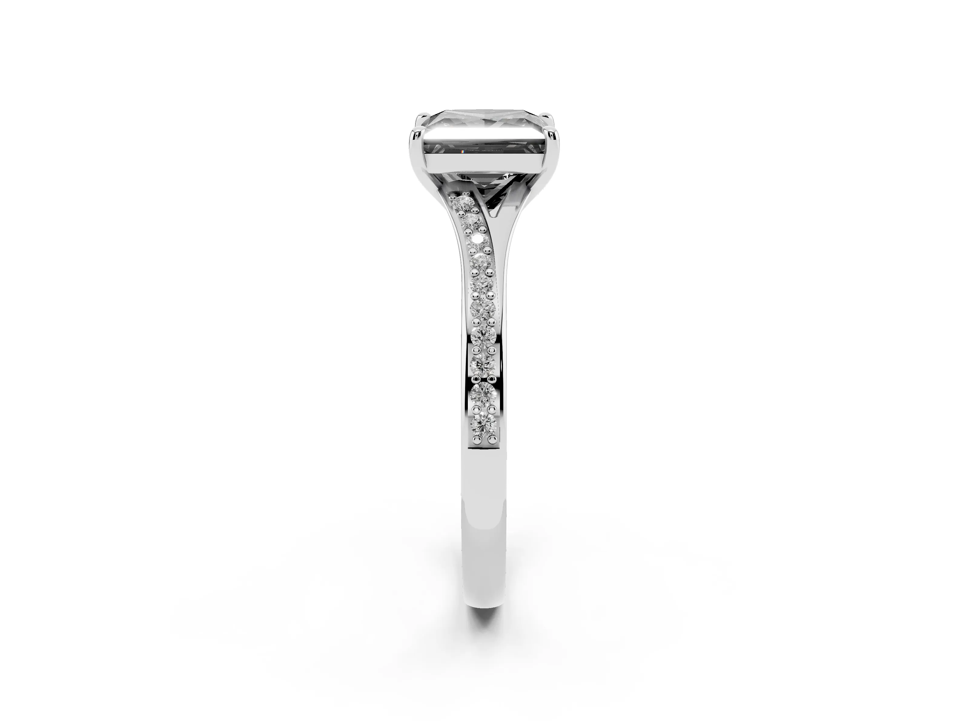 Fancy Black Princess Cut Diamond Solitaire Ring Set in Platinum with Pavé Accent Band and Classic Prong Setting