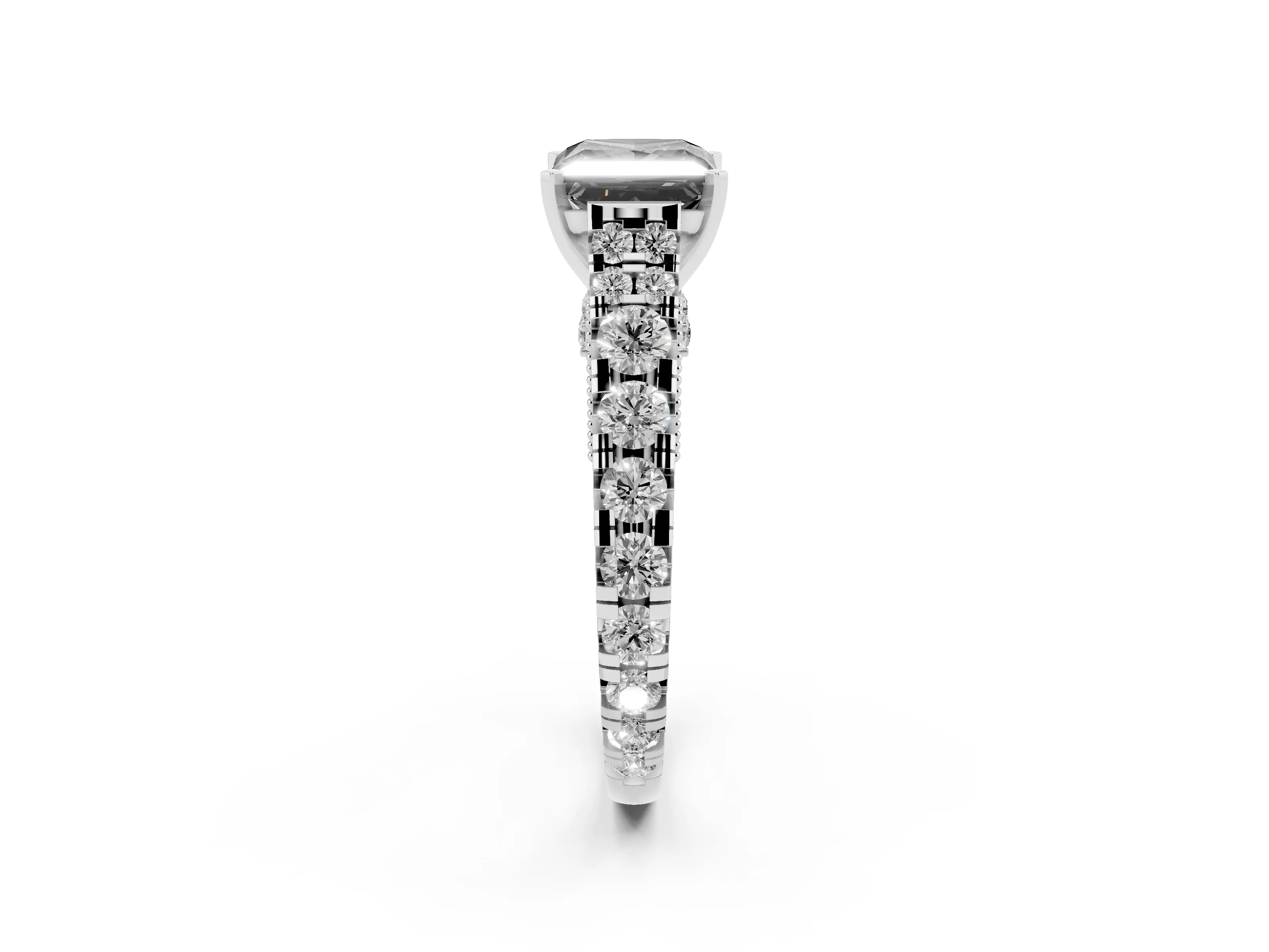 Fancy Black Princess Cut Diamond Classic Solitaire Ring Set in Silver with Pavé Band and Prong Setting