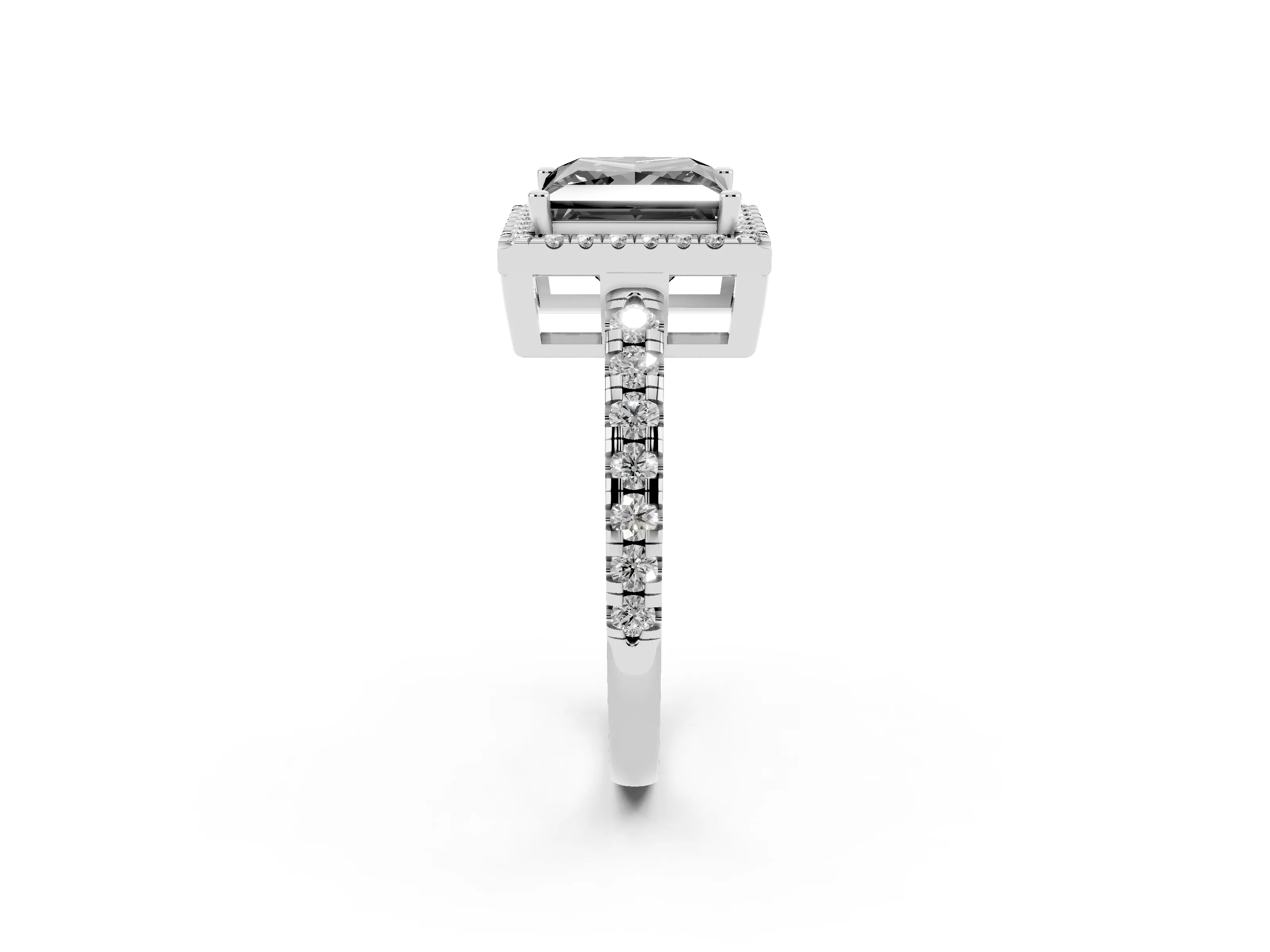 Fancy Black Princess Cut Diamond Halo Ring Set in Platinum with Delicate Pavé Band and Prong Setting