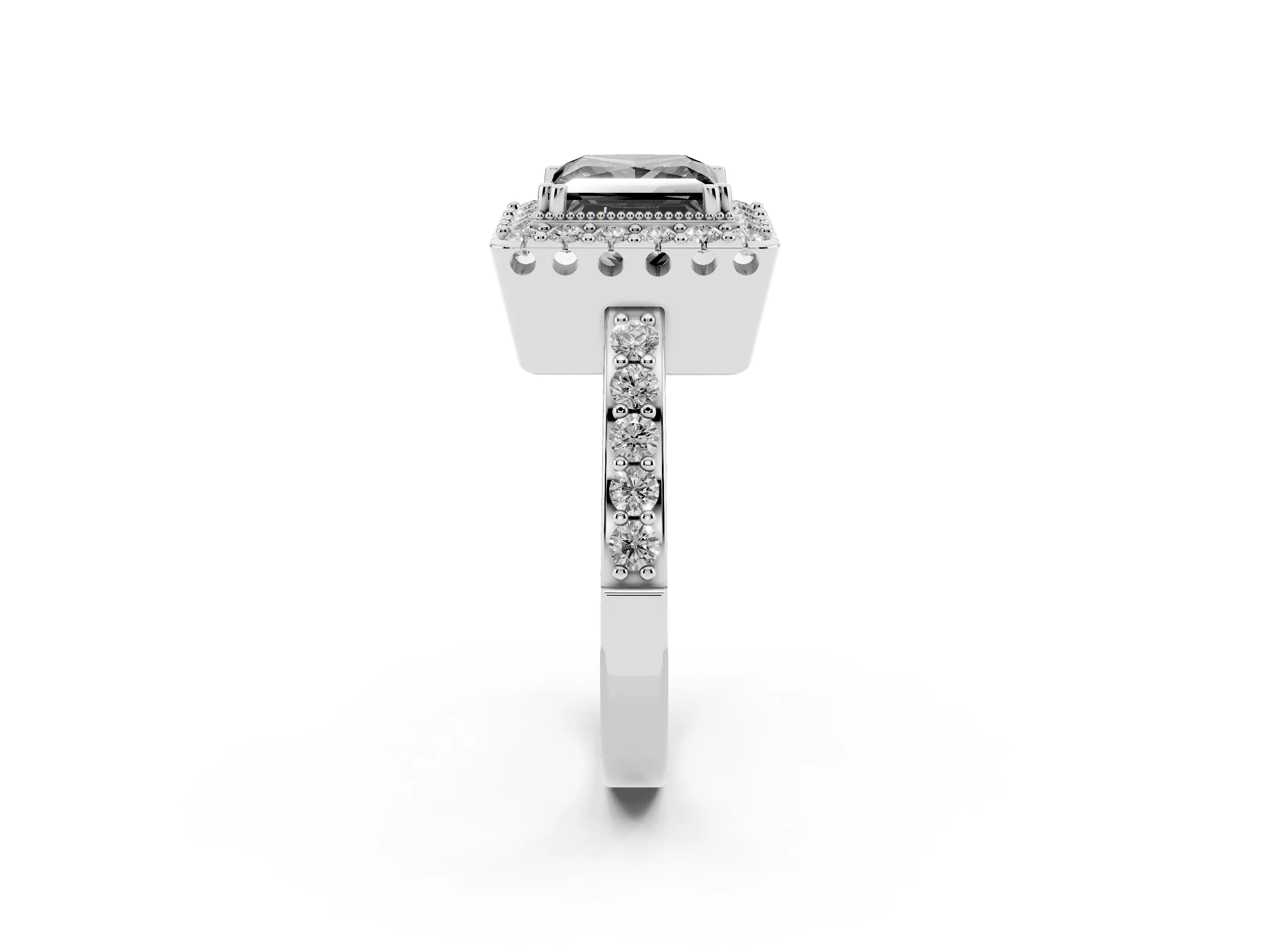 Fancy Black Princess Cut Diamond Halo Ring Set in White gold with Pavé Shank and Prong Setting