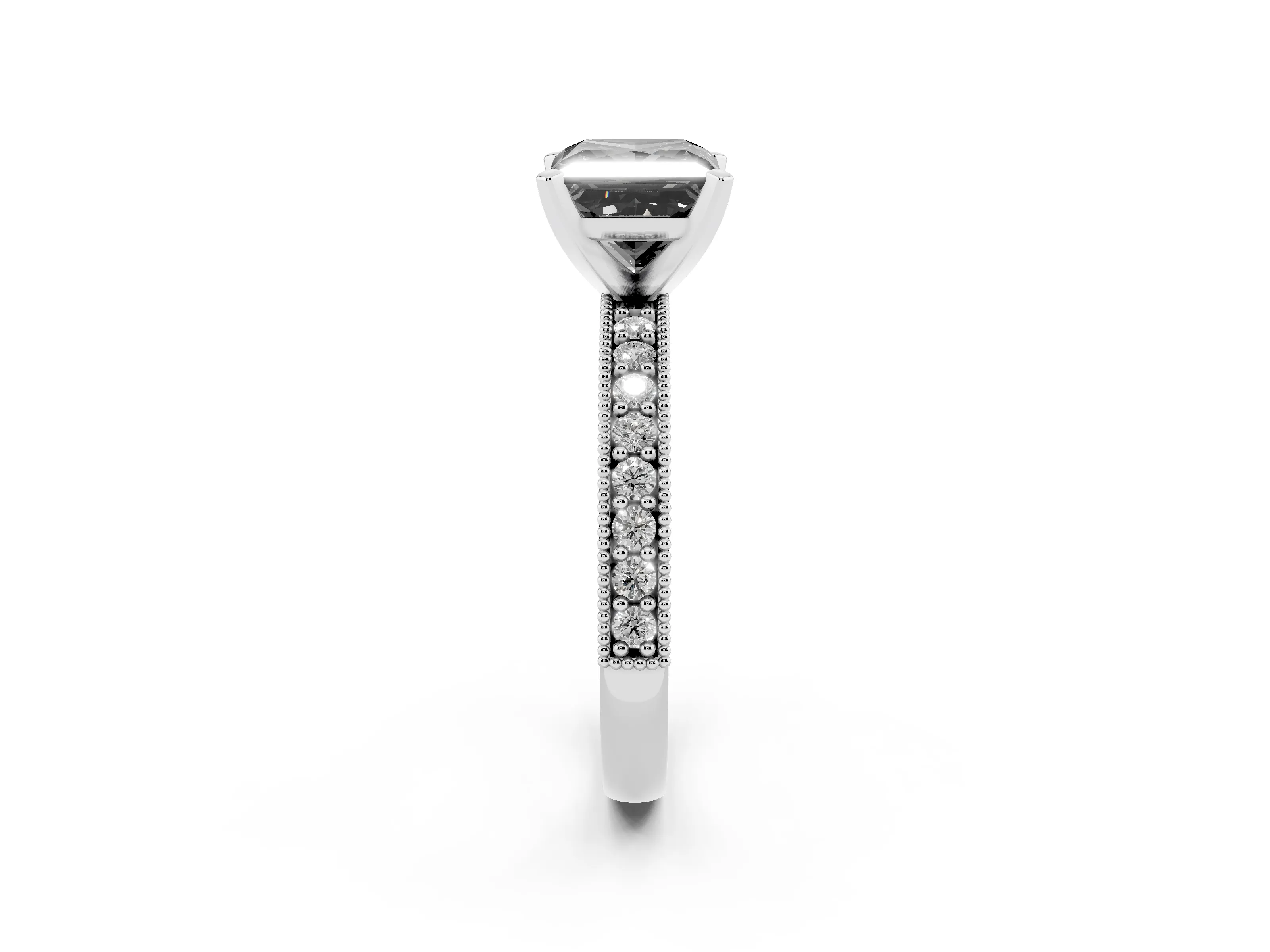 Fancy Black Princess Cut Diamond Milgrain Pavé Engagement Ring Set in Platinum with Prong Setting