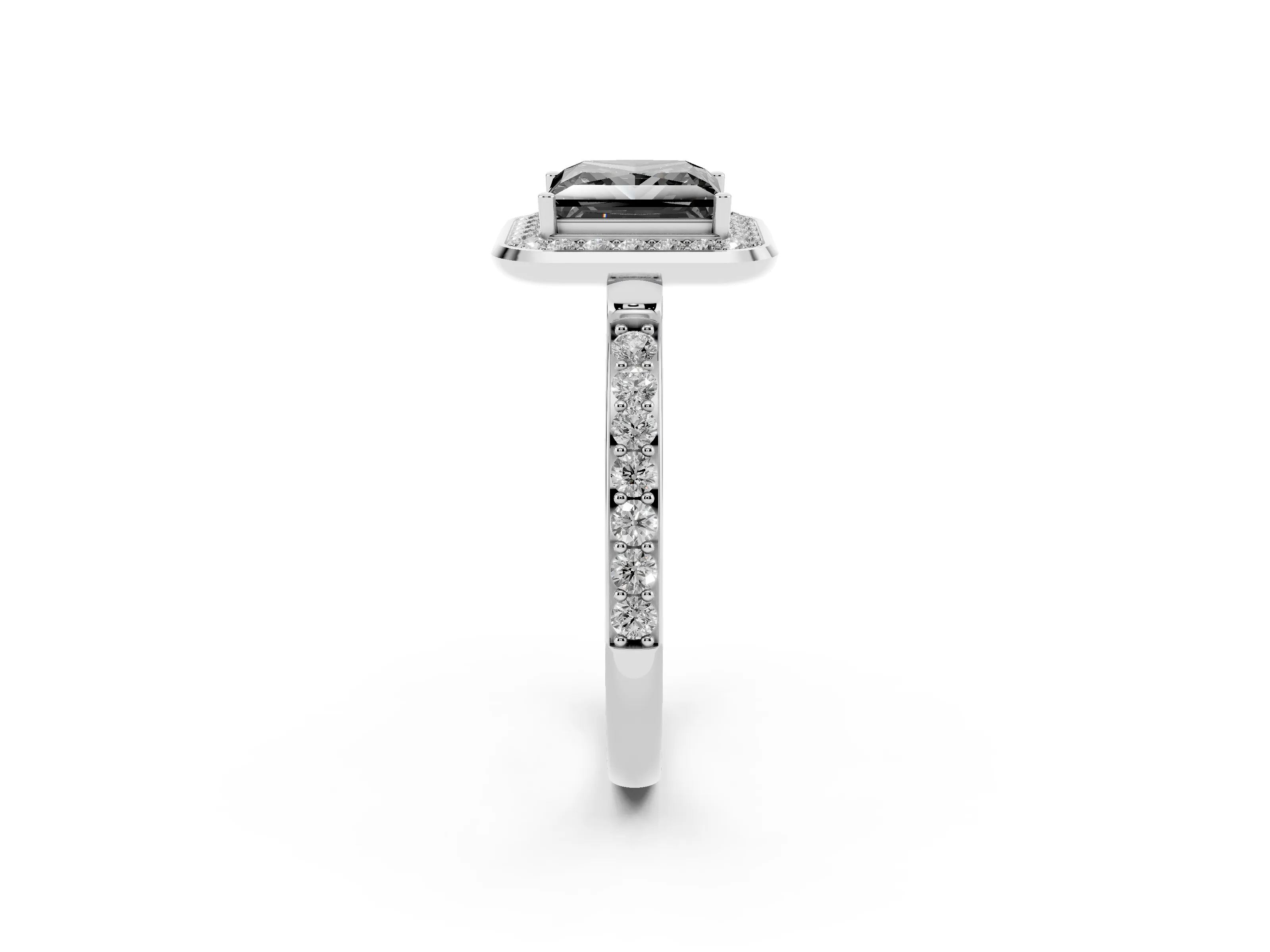 Fancy Black Princess Cut Diamond Halo Ring Set in Platinum with Bezel Frame and Pavé Band