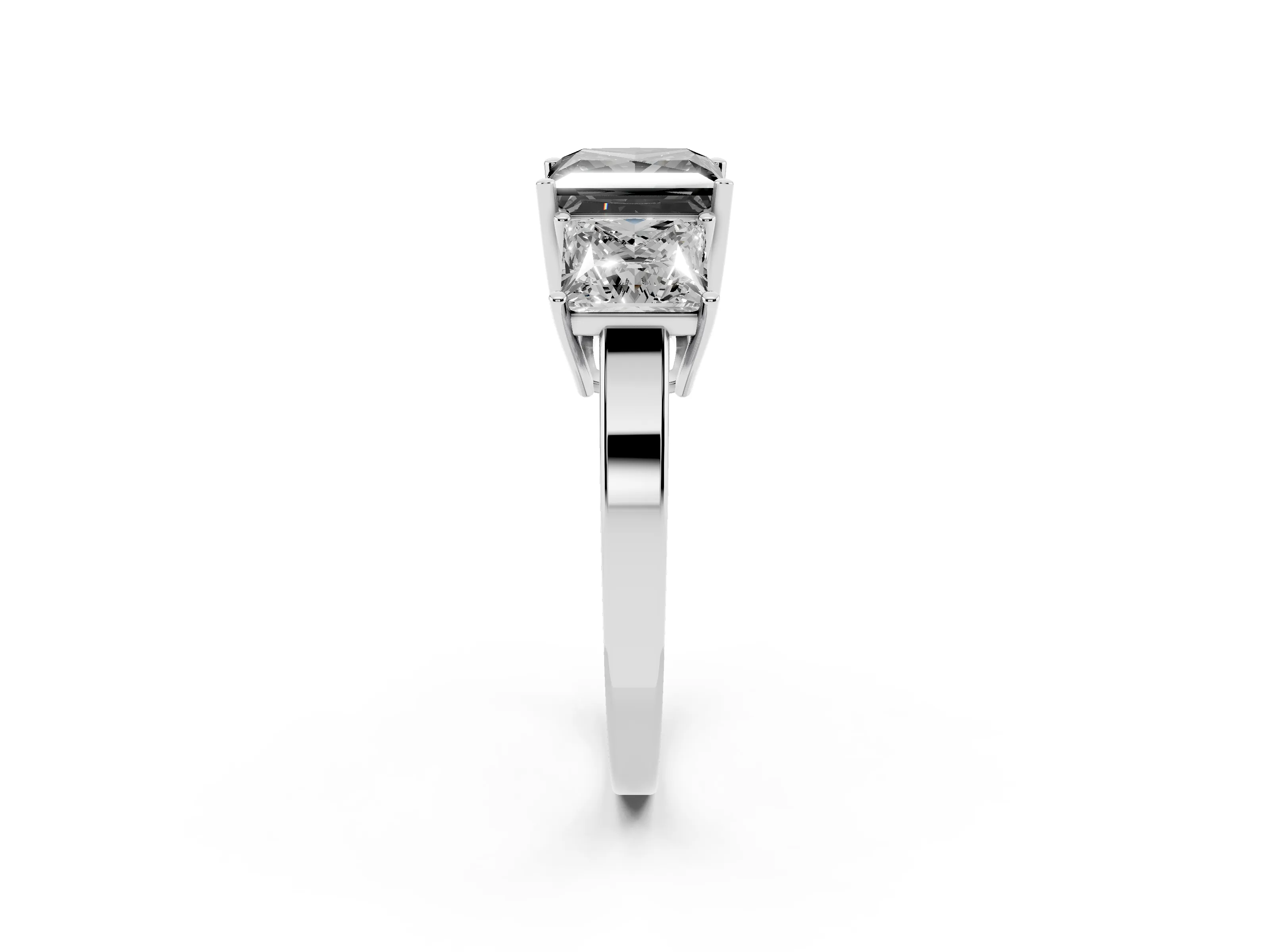 Fancy Black Princess Cut Diamond Three-Stone Engagement Ring Set in Silver with Flat Band